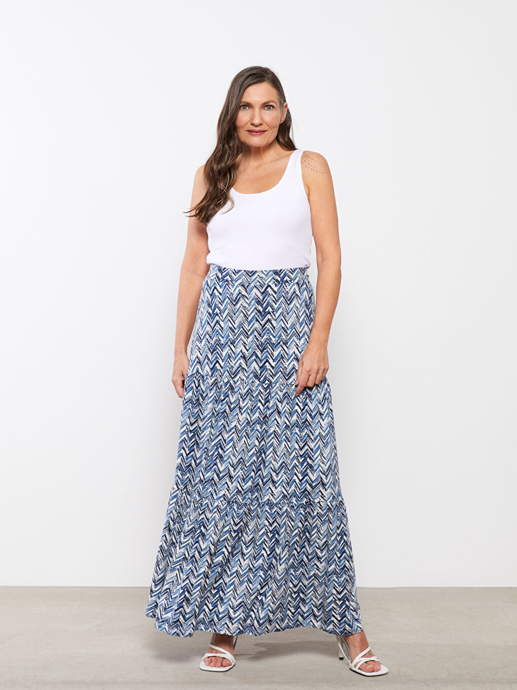 Karışık Beli Lastikli Desenli Kadın Etek