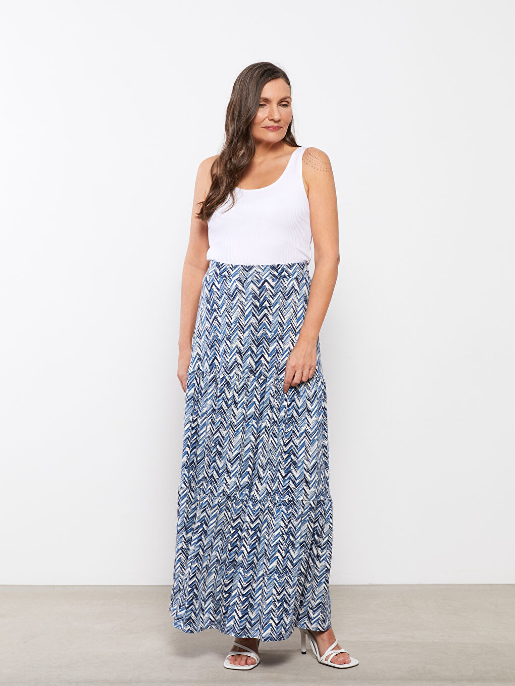 Karışık Beli Lastikli Desenli Kadın Etek-1