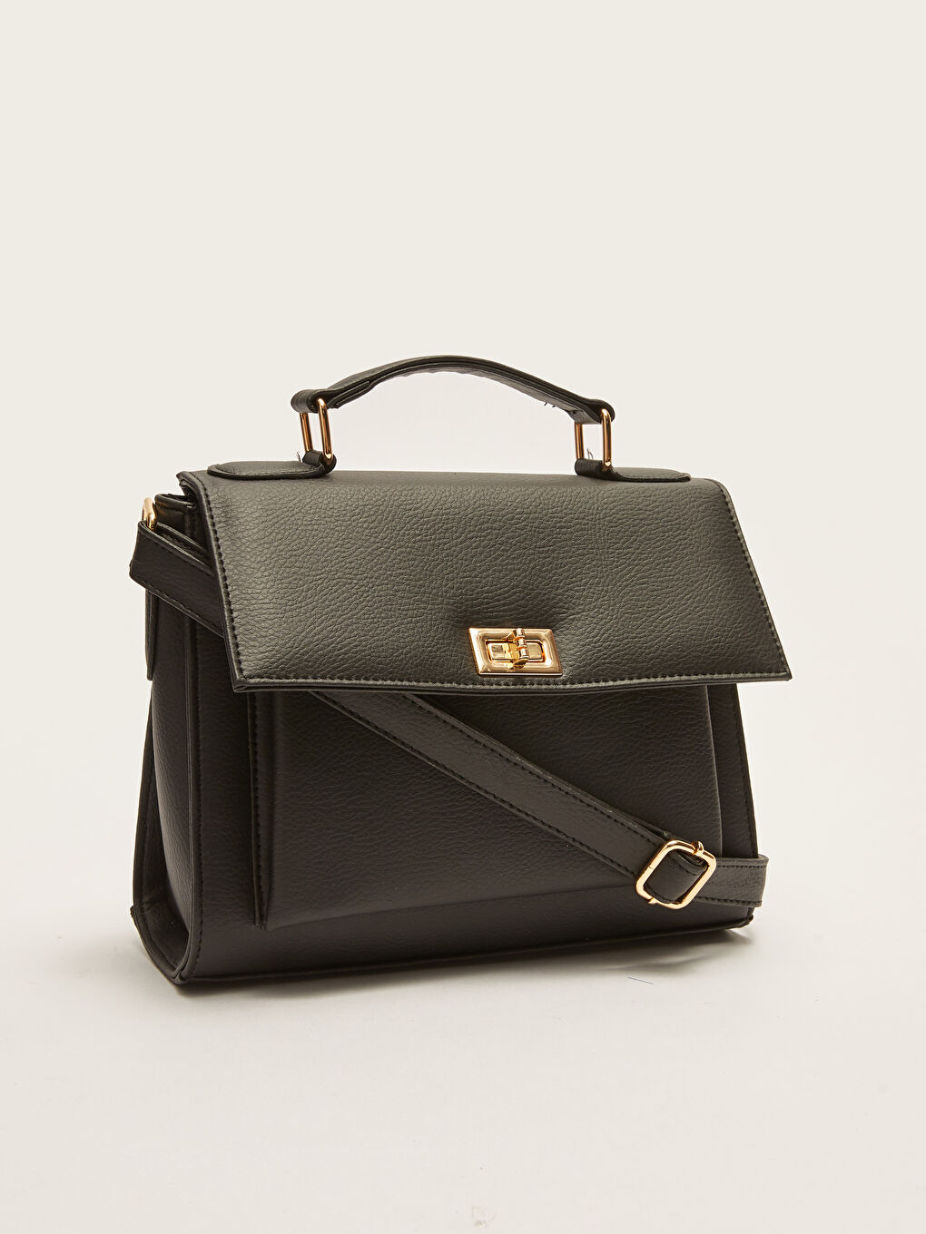 Siyah Deri Görünümlü Kadın Çapraz Çanta-3