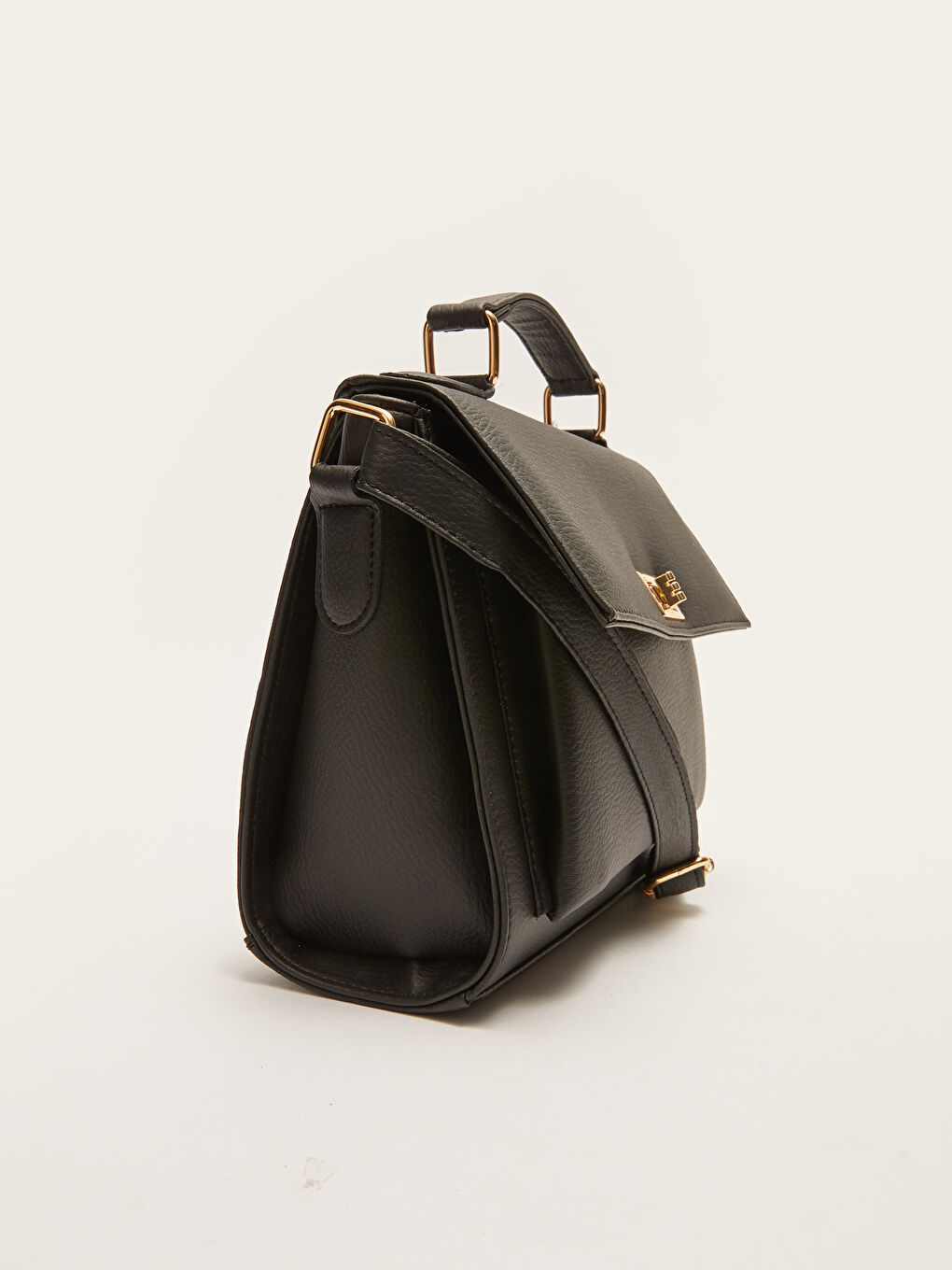 Siyah Deri Görünümlü Kadın Çapraz Çanta-4