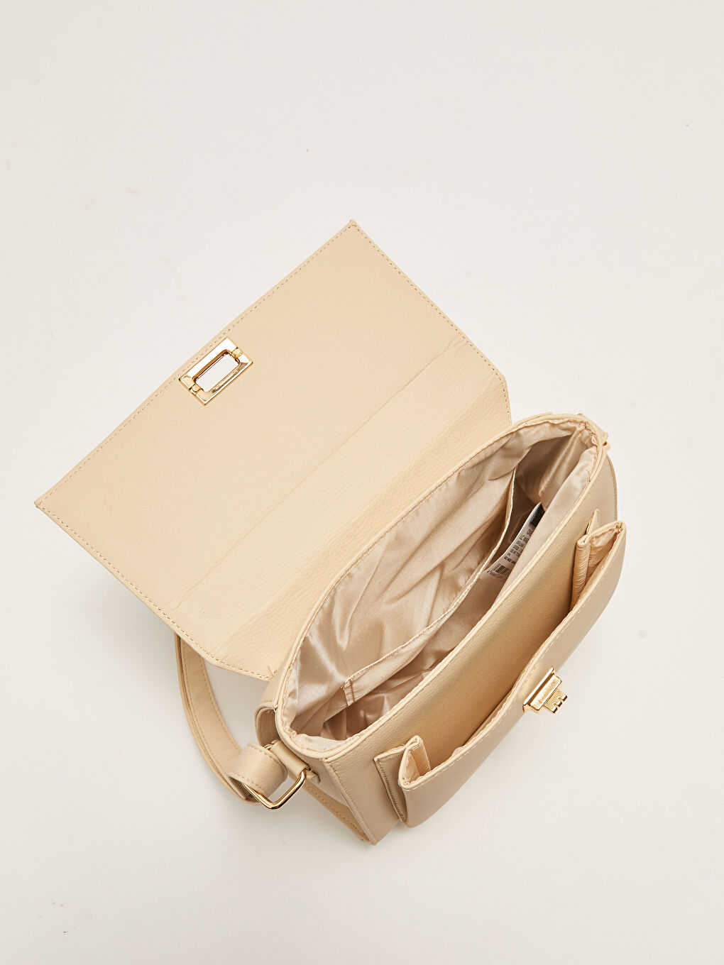 Bej Deri Görünümlü Kadın Çapraz Çanta-6