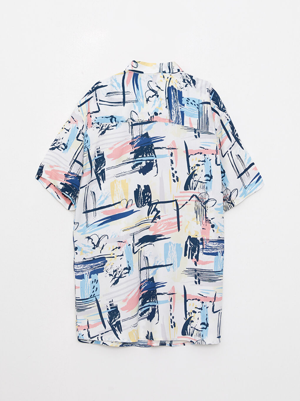 Beyaz Regular Fit Kısa Kollu Desenli Poplin Erkek Gömlek-6