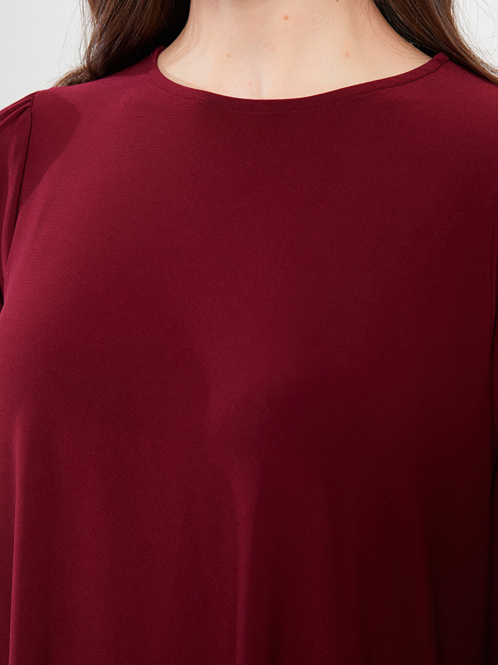 Bordo Bisiklet Yaka Düz Uzun Kollu Kadın Tunik-3