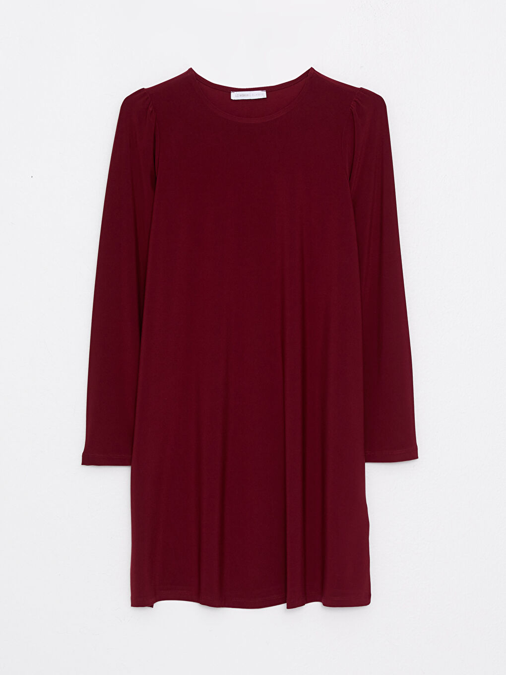 Bordo Bisiklet Yaka Düz Uzun Kollu Kadın Tunik-5