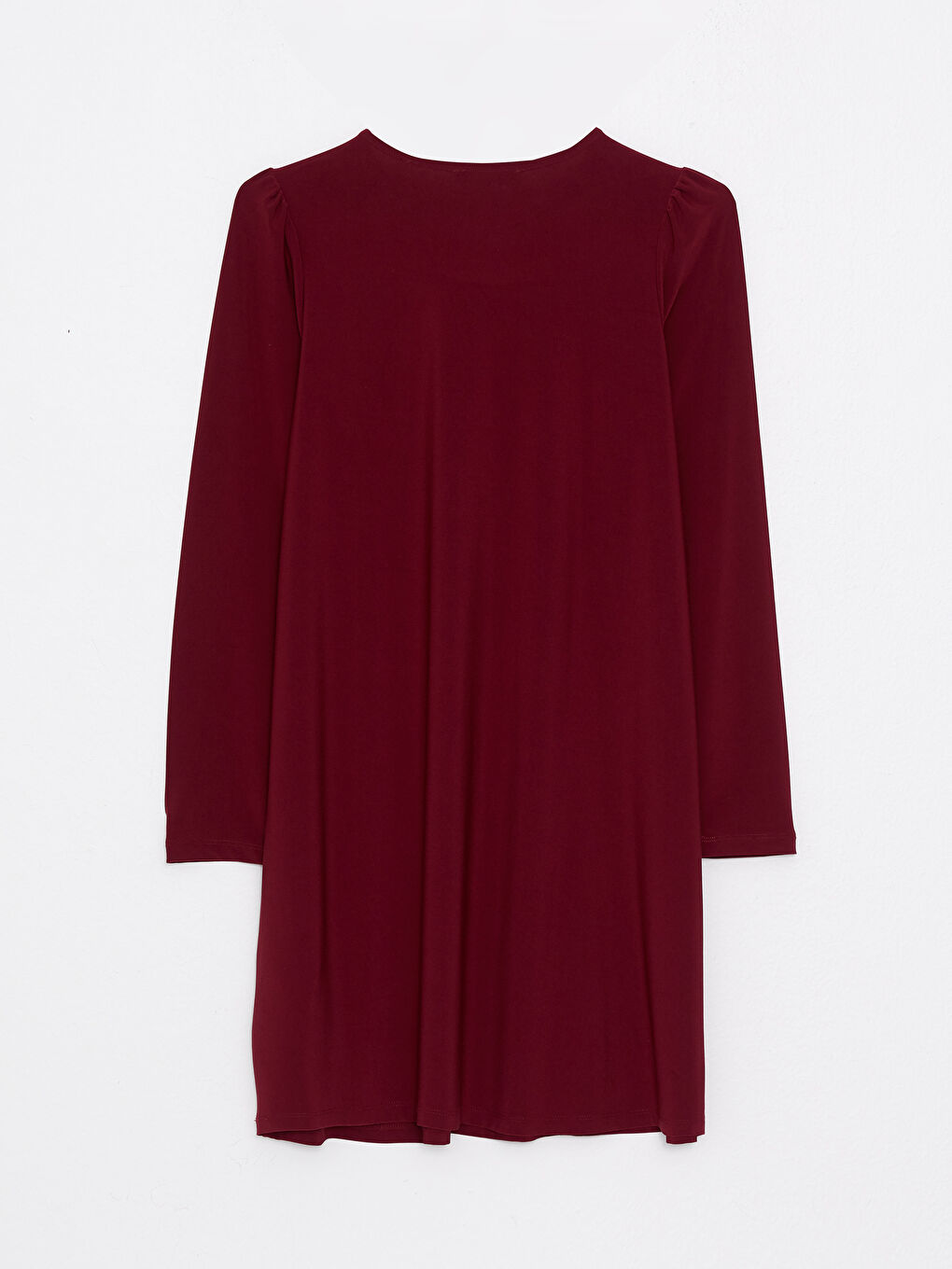 Bordo Bisiklet Yaka Düz Uzun Kollu Kadın Tunik-6