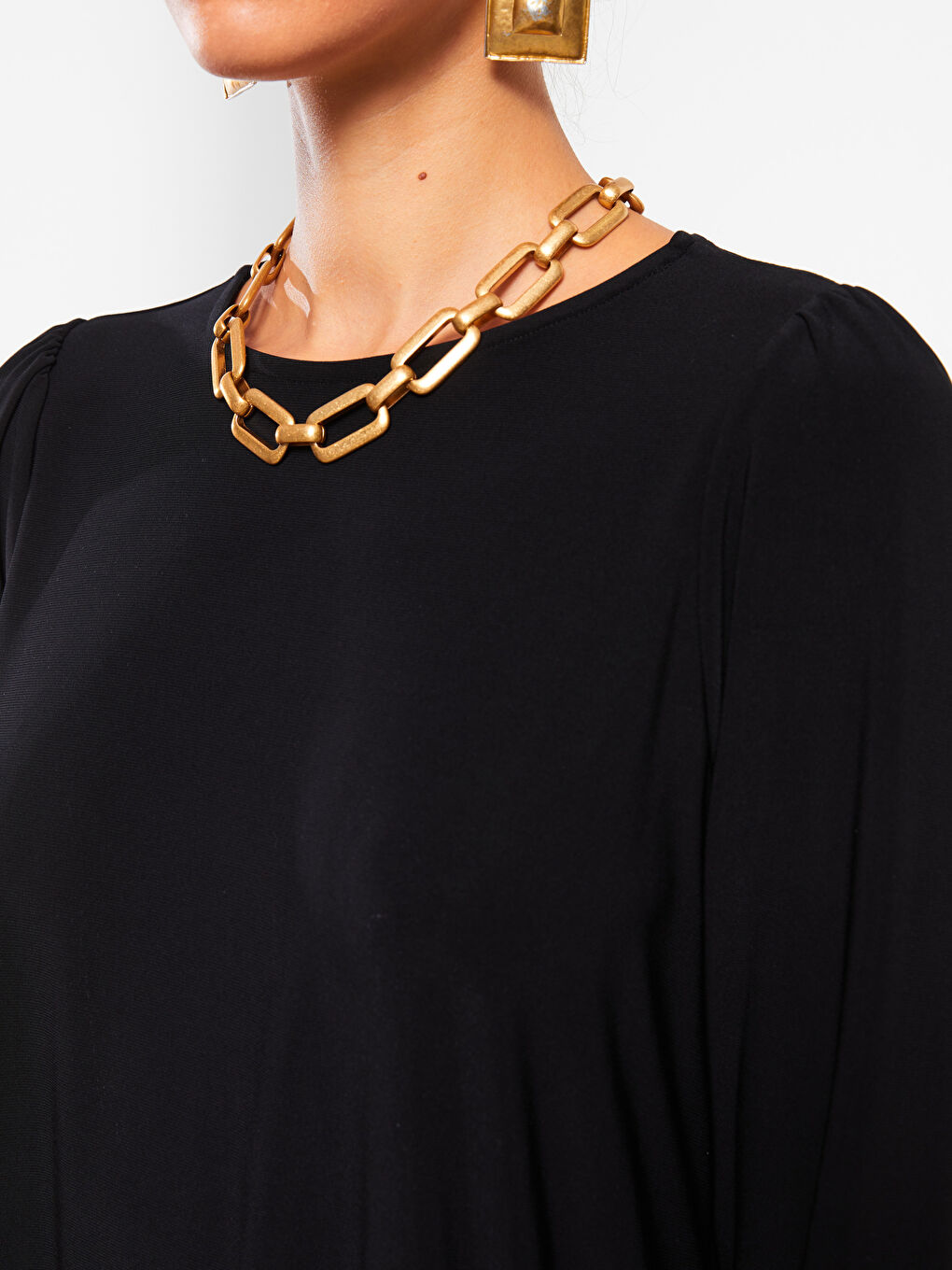 Siyah Bisiklet Yaka Düz Uzun Kollu Kadın Tunik-4