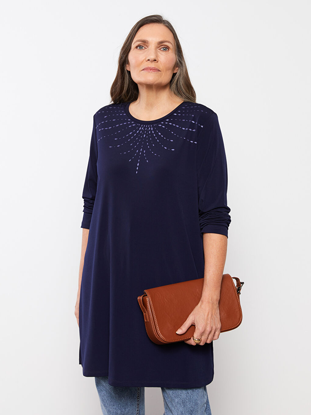 Crew Neck Printed Long Sleeve Women's T-Shirt-1