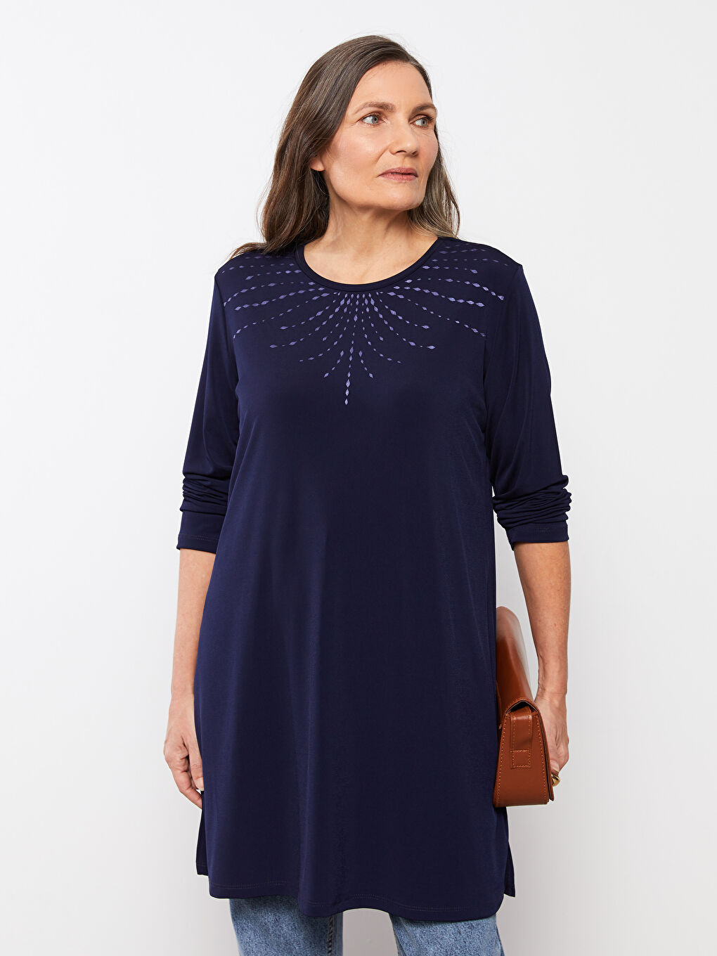 Crew Neck Printed Long Sleeve Women's T-Shirt-2