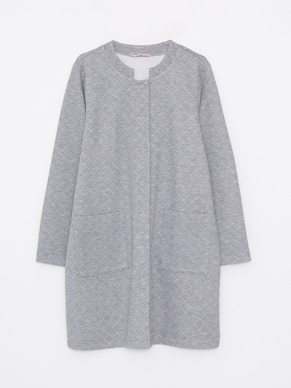 Gri Bisiklet Yaka Desenli Uzun Kollu Kadın Hırka-5