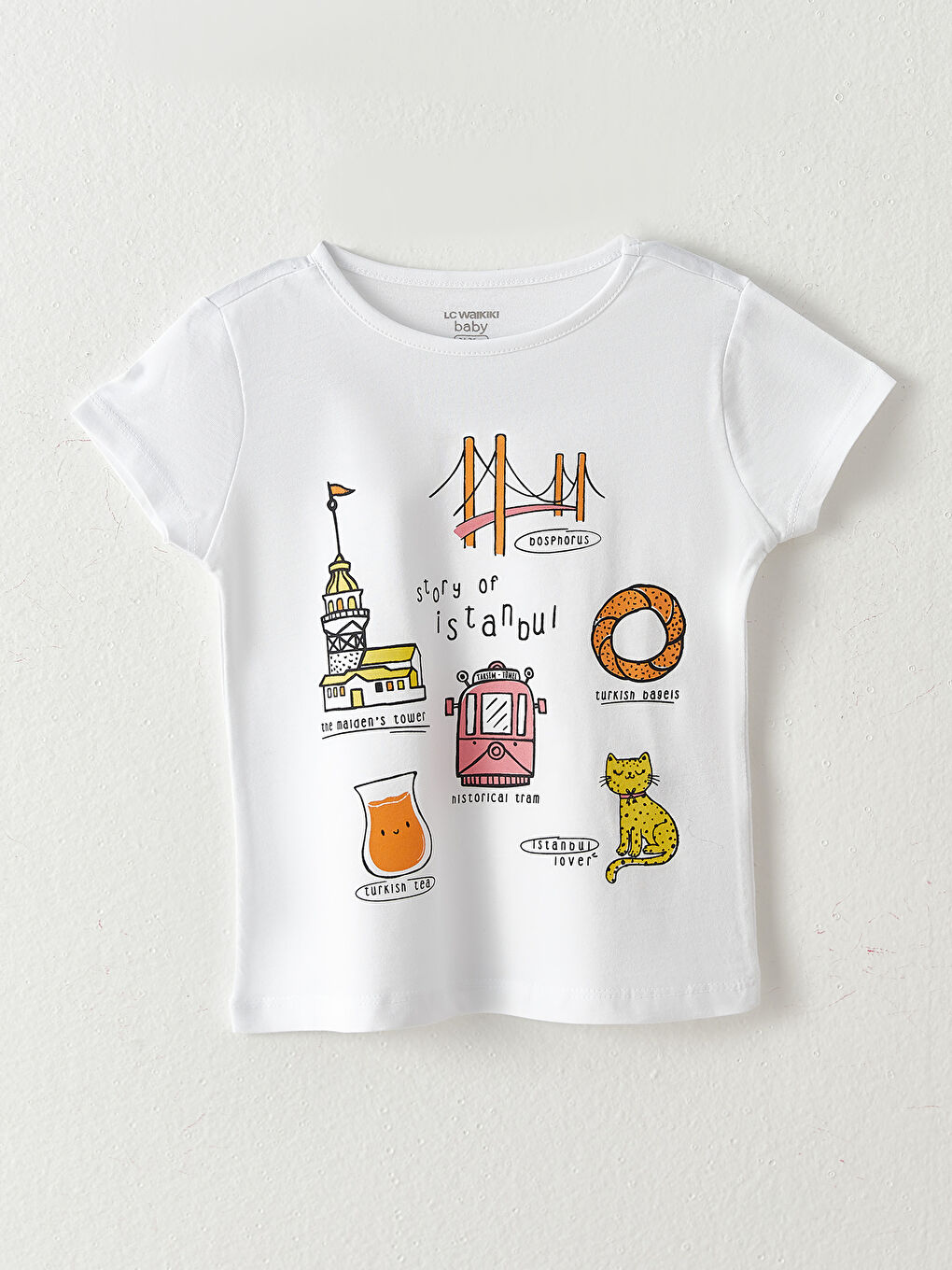 Beyaz Bisiklet Yaka Kısa Kollu İstanbul Baskılı Erkek Bebek Tişört ve Şort 2'li Takım-1