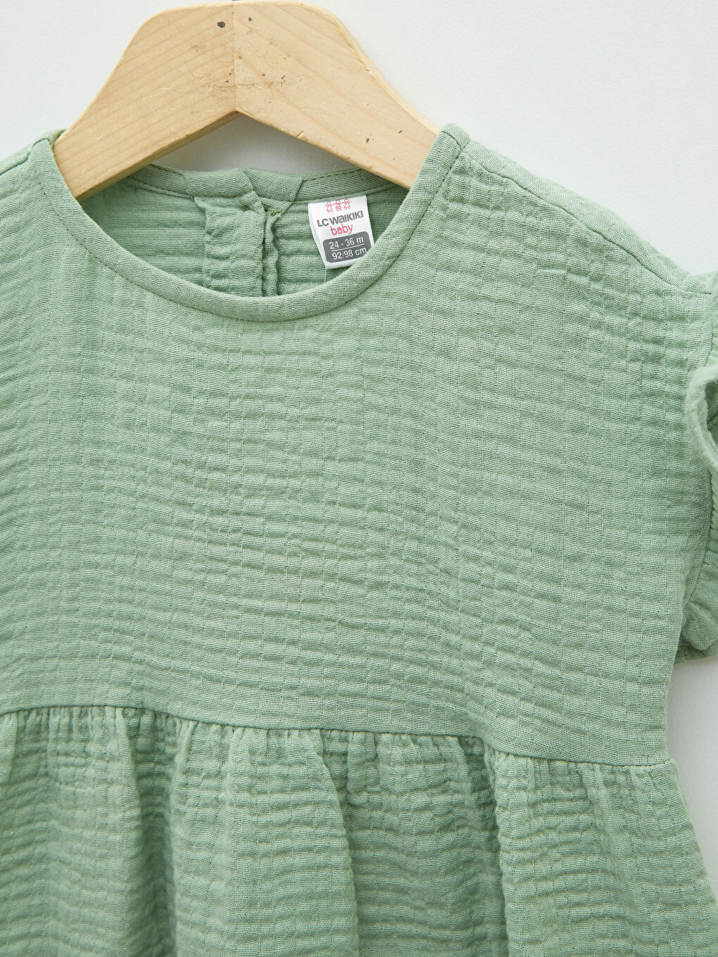 Crew Neck Short Sleeve Basic Cotton Baby Girl Dress-2