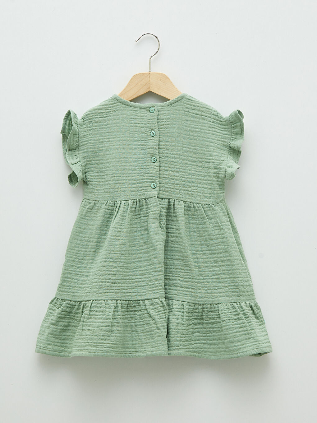 Crew Neck Short Sleeve Basic Cotton Baby Girl Dress-1