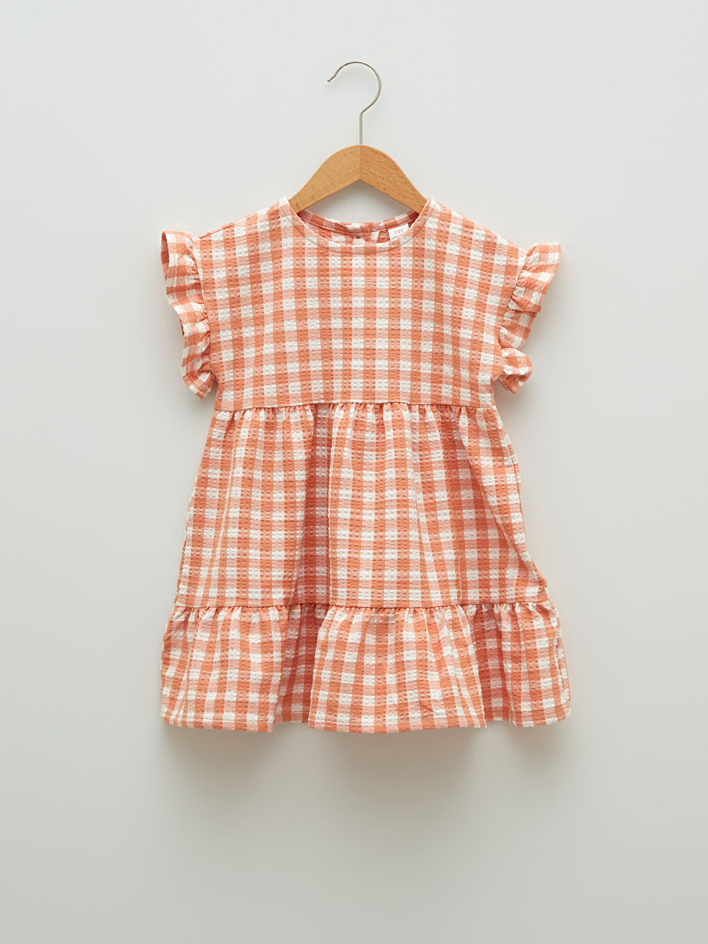 Crew Neck Short Sleeve Plaid Pattern Baby Girl Dress