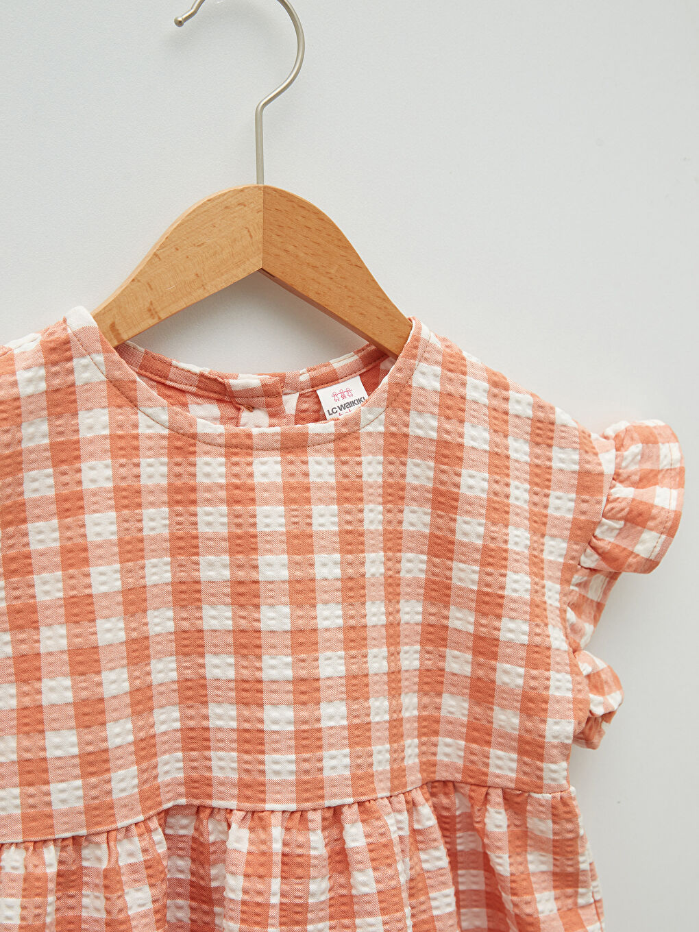 Crew Neck Short Sleeve Plaid Pattern Baby Girl Dress-1