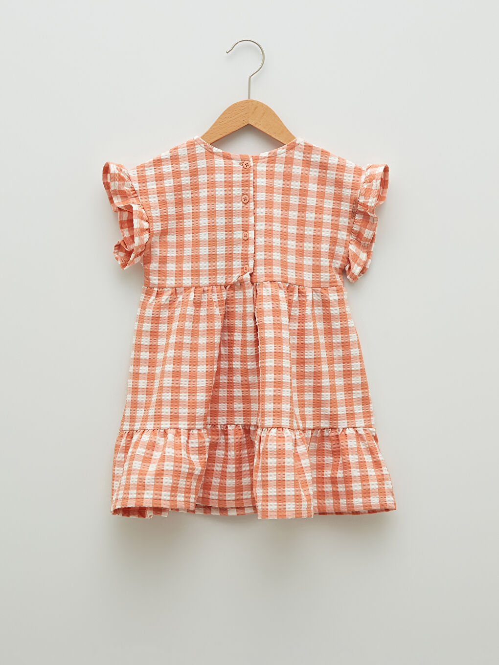 Crew Neck Short Sleeve Plaid Pattern Baby Girl Dress-2