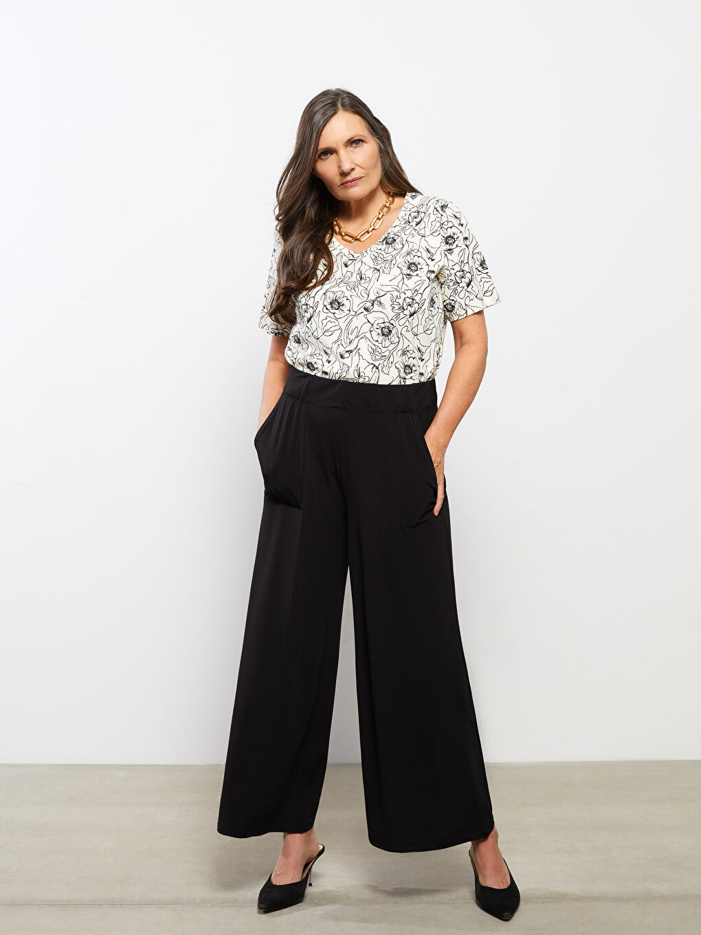Siyah Kadın Beli Lastikli Düz Pantolon Etek