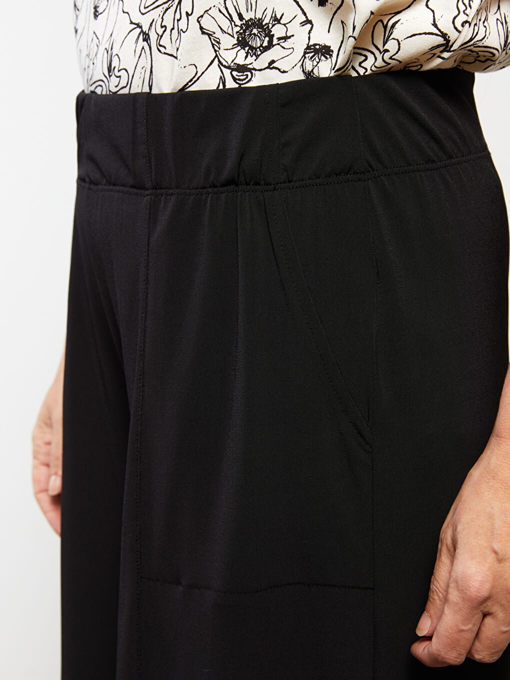 Siyah Kadın Beli Lastikli Düz Pantolon Etek-3