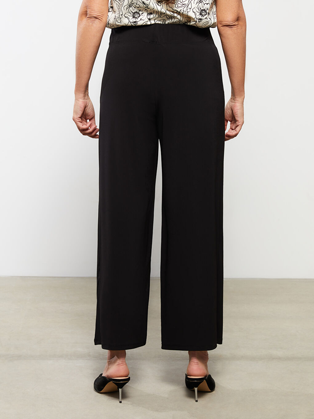 Siyah Kadın Beli Lastikli Düz Pantolon Etek-5