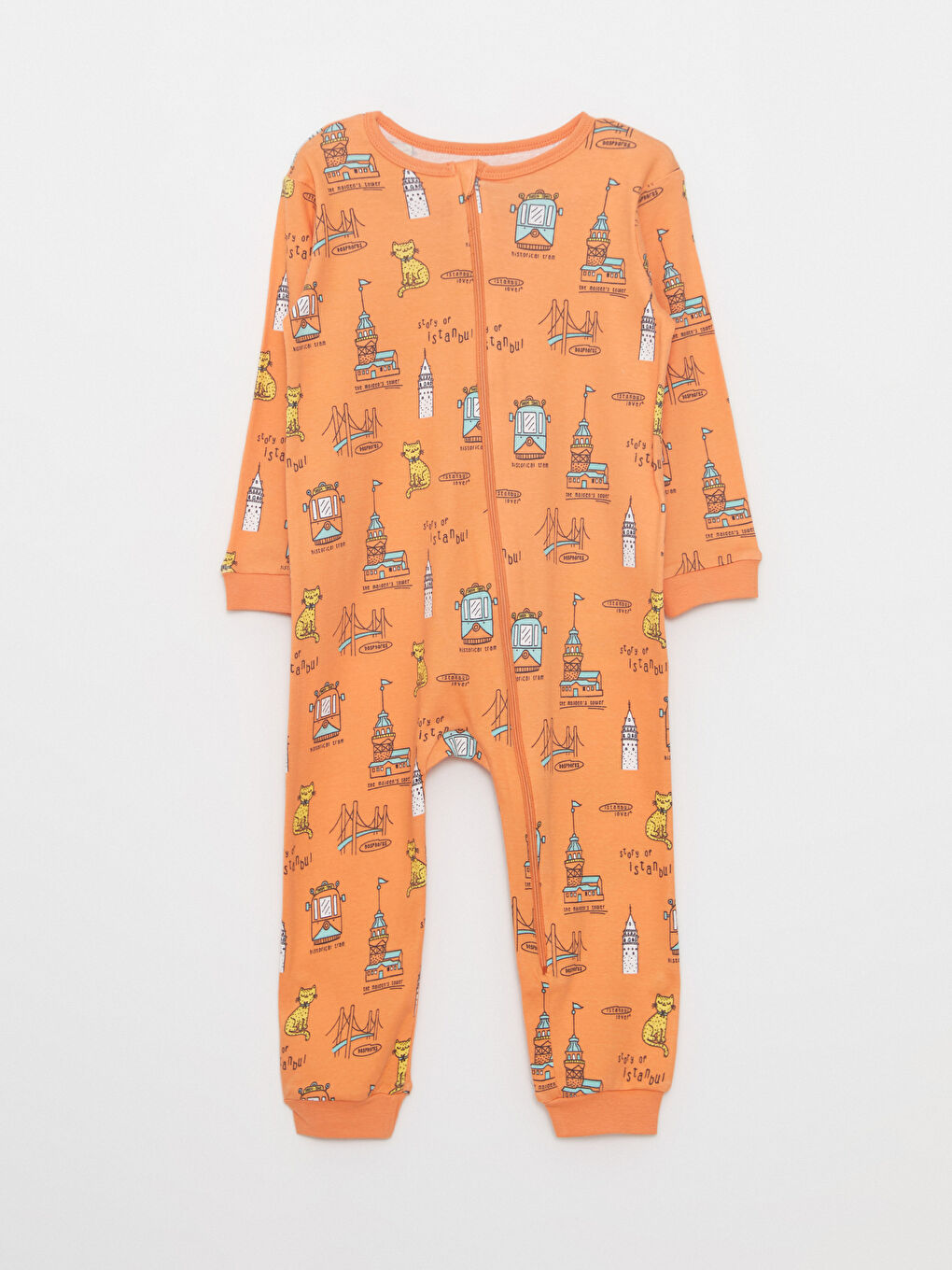 Sarı Bisiklet Yaka Uzun Kollu İstanbul Baskılı Kız Bebek Tulum 2'li-1