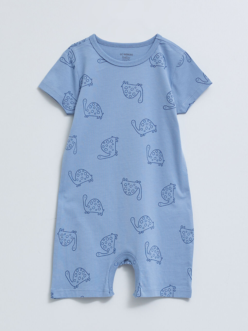 Ekru Bisiklet Yaka Kısa Kollu Baskılı Pamuklu Erkek Bebek Tulum 3'lü-3