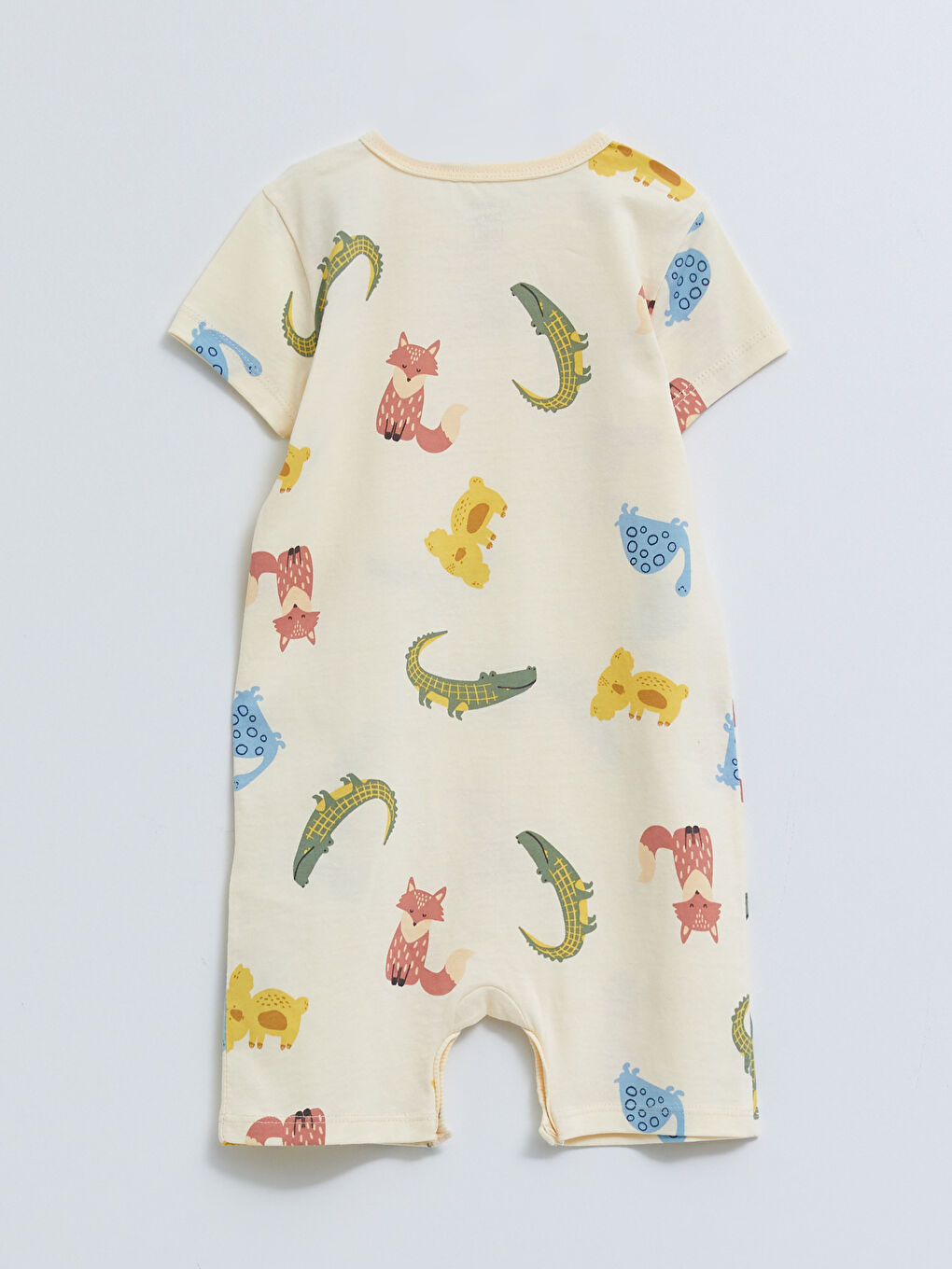 Ekru Bisiklet Yaka Kısa Kollu Baskılı Pamuklu Erkek Bebek Tulum 3'lü-4