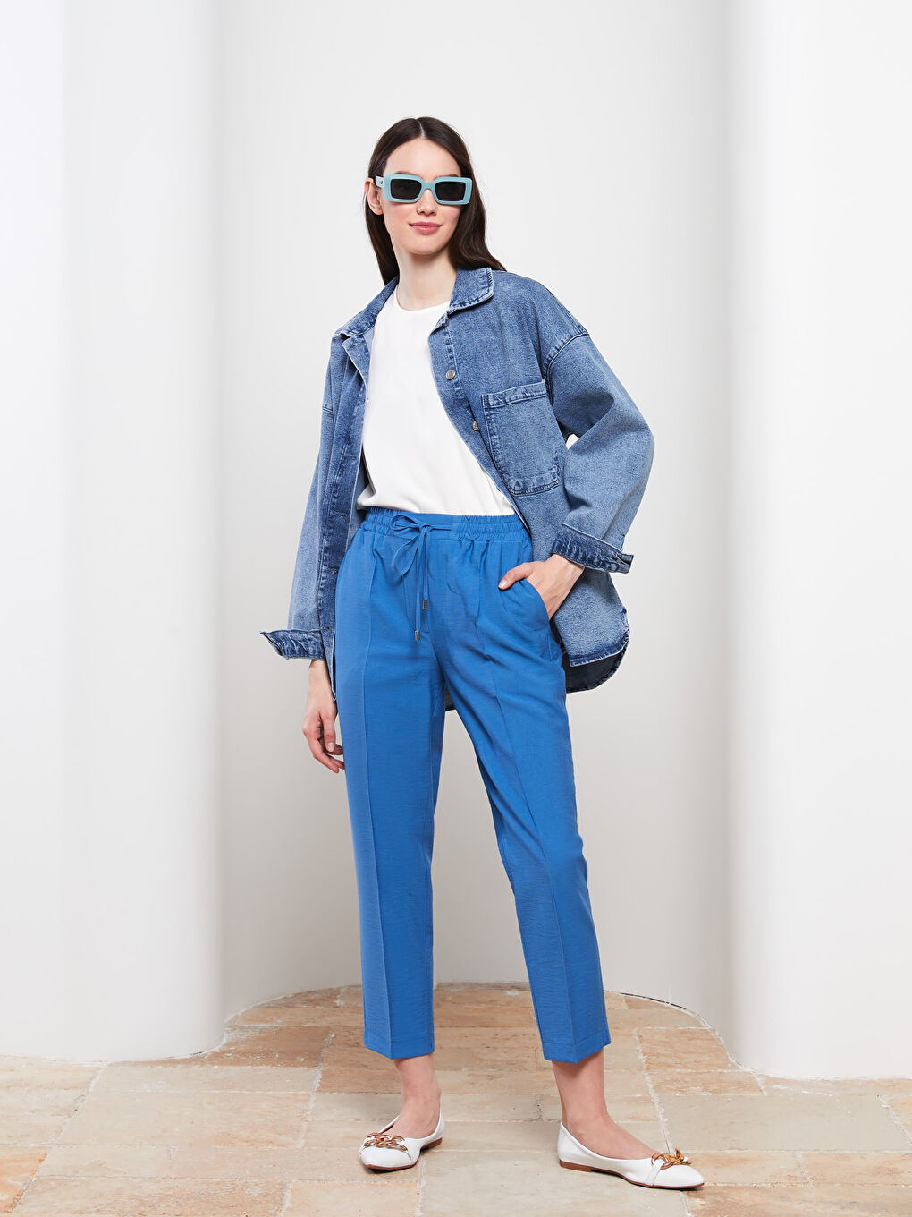 Elastic Waist Comfortable Fit Pocket Detailed Women's Trousers-1