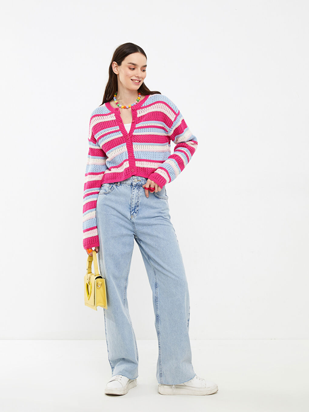 XSIDE Cardigan en Tricot Rayé pour Femmes à Col Rond -S2EF80Z8-GSY