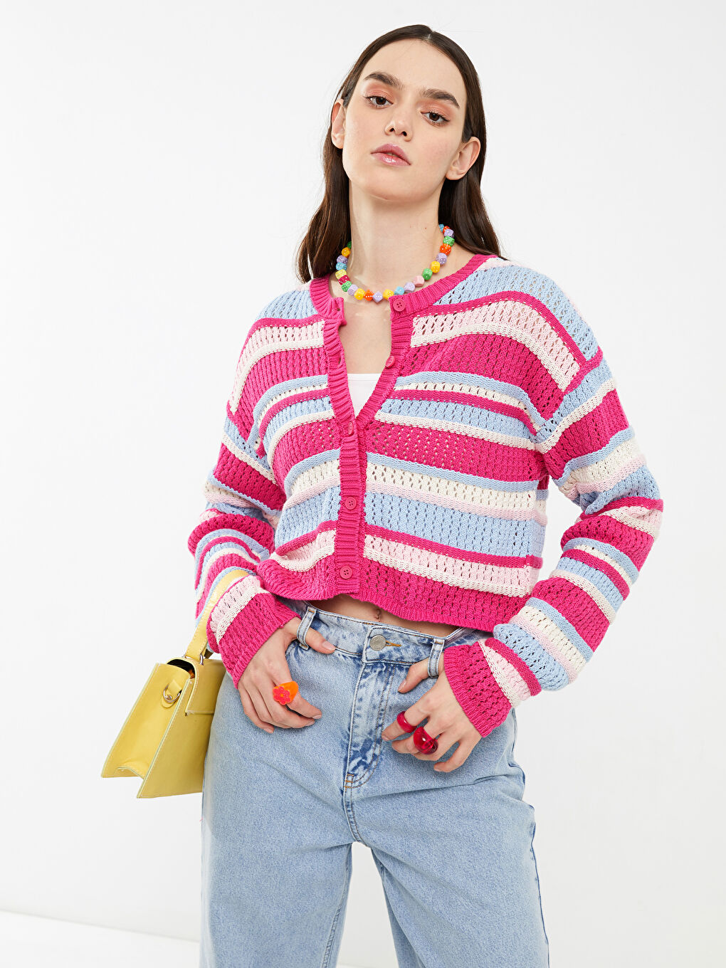 XSIDE Cardigan en Tricot Rayé pour Femmes à Col Rond -S2EF80Z8-GSY