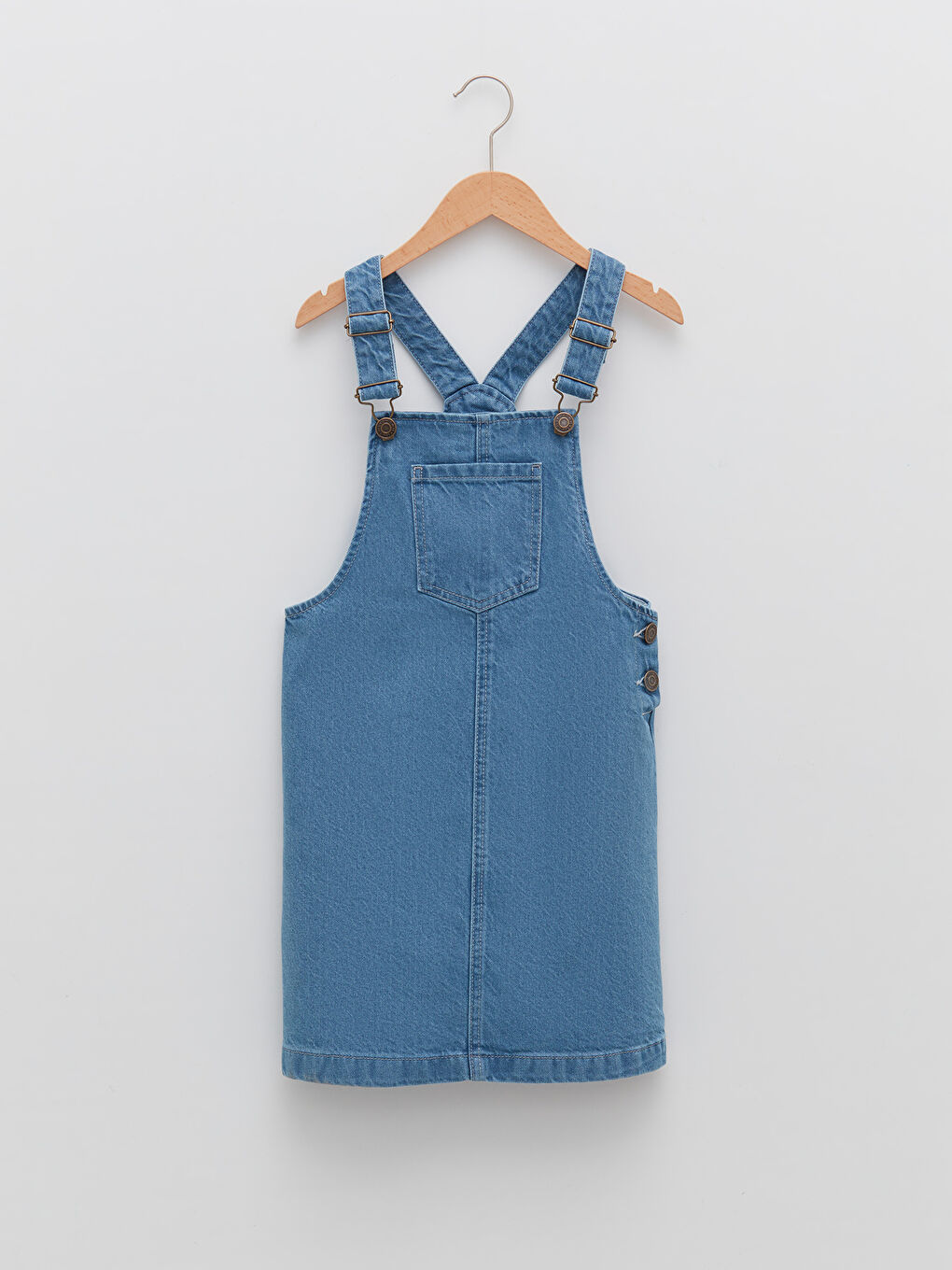 İndigo Kare Yaka Basic Askılı Kız Çocuk Jean Elbise