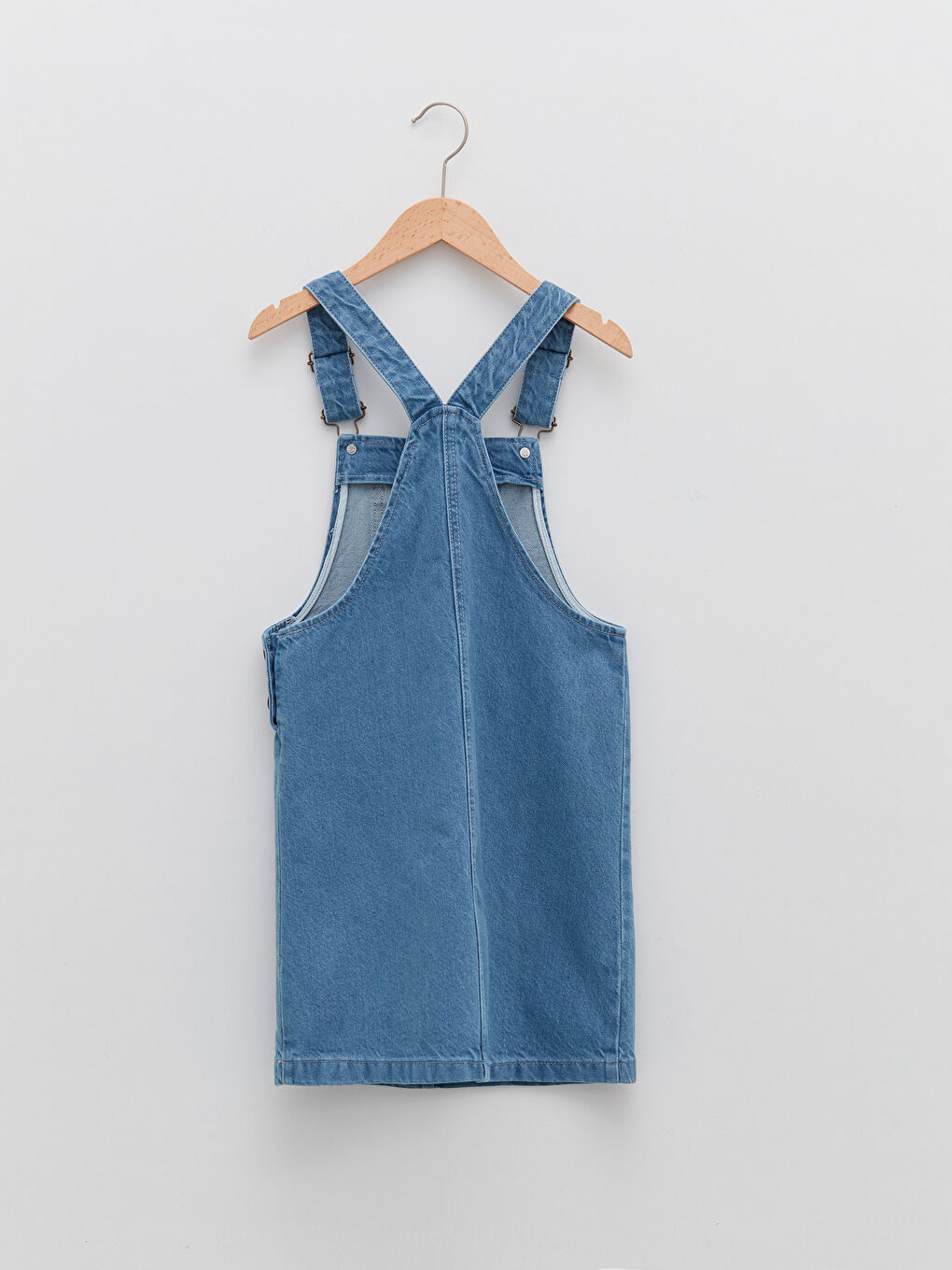 İndigo Kare Yaka Basic Askılı Kız Çocuk Jean Elbise-1