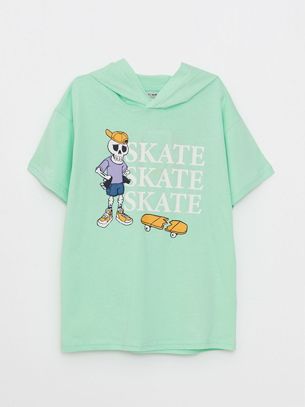 Hooded Printed Short Sleeve Cotton Boy T-Shirt