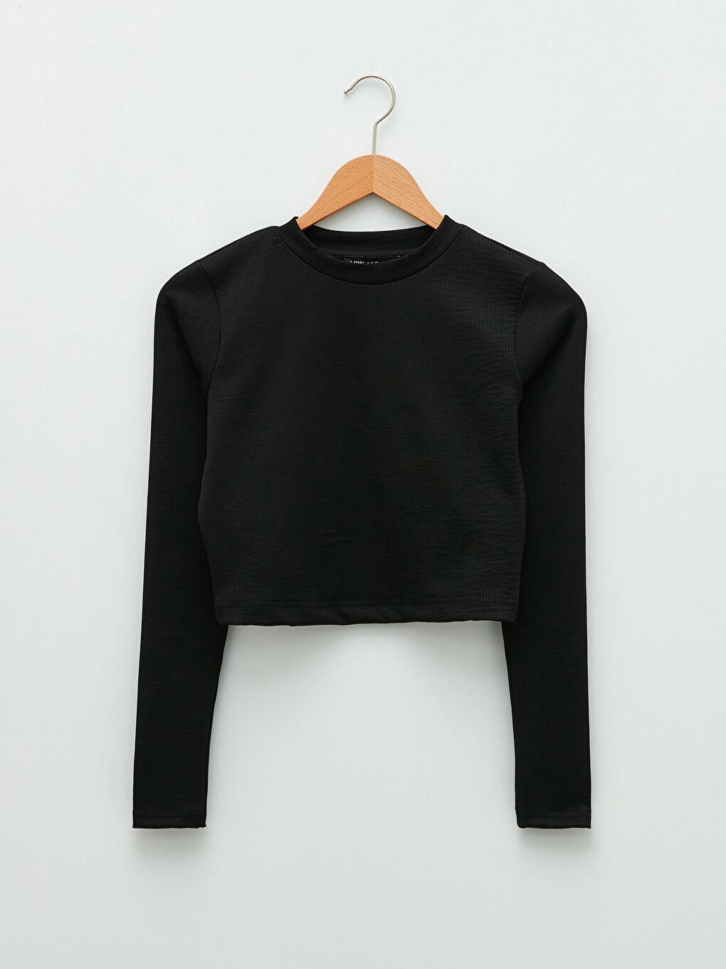 Siyah Bisiklet Yaka Düz Uzun Kollu Kadın Spor Tişört-5