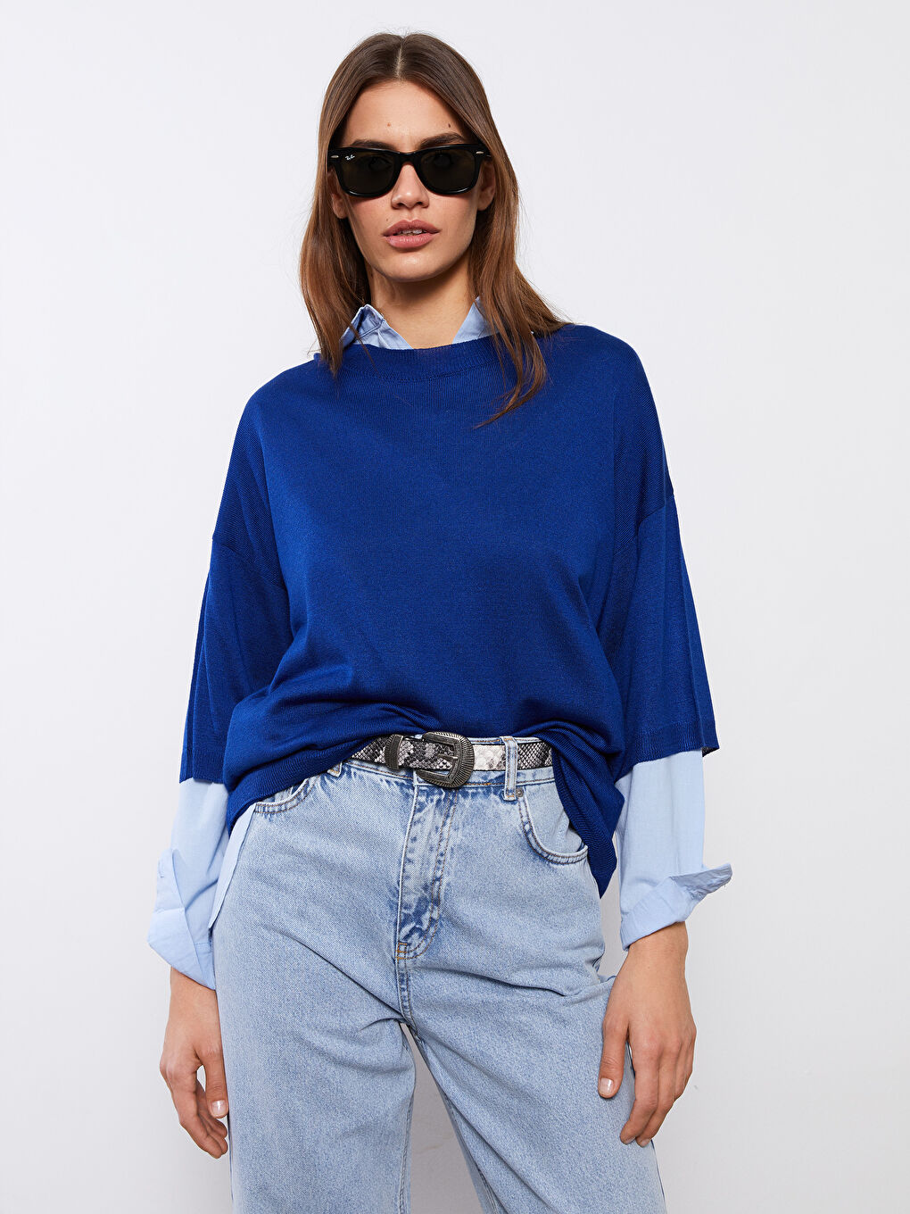 Lacivert Bisiklet Yaka Kadın Triko Kazak-1