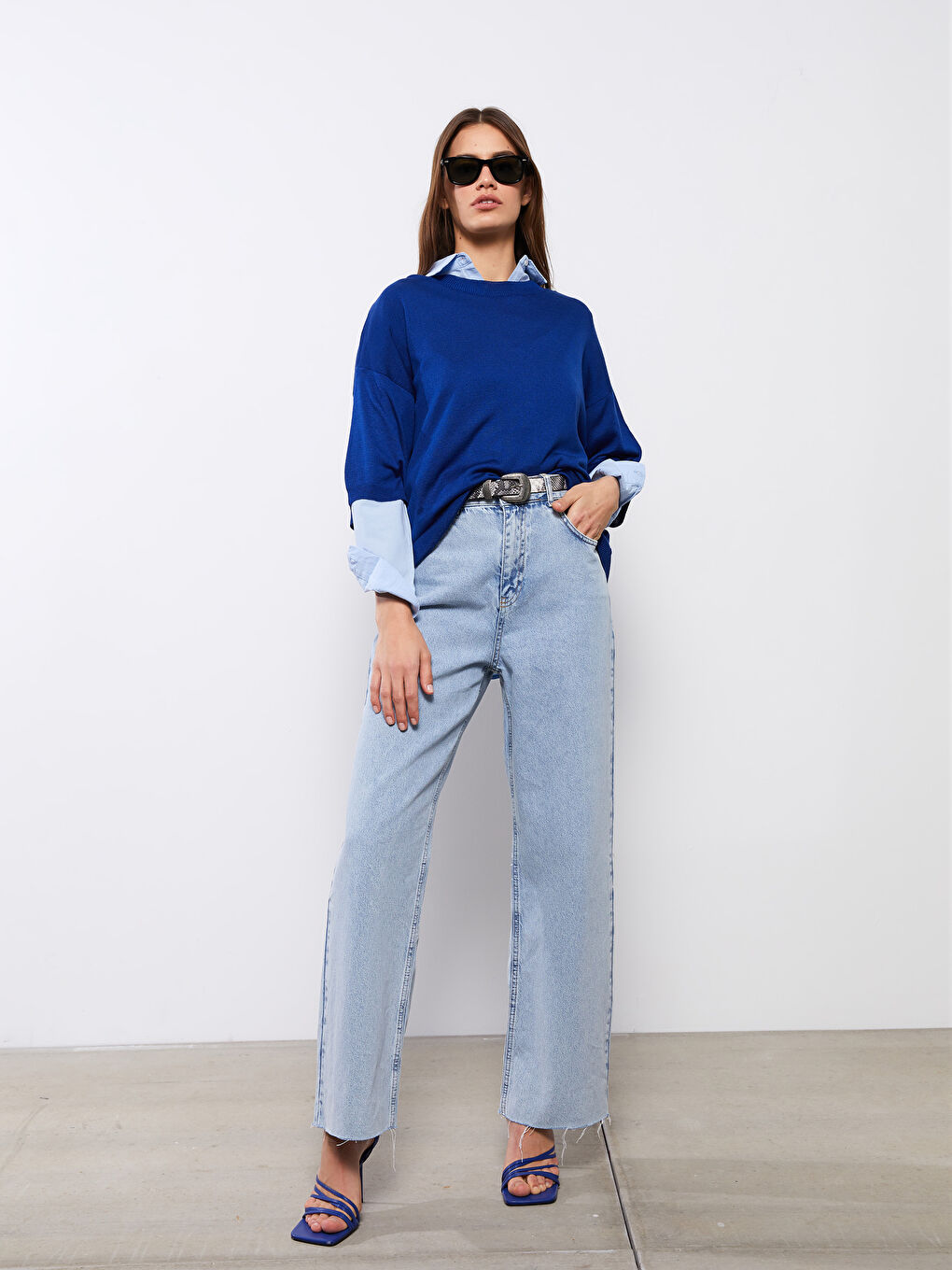 Lacivert Bisiklet Yaka Kadın Triko Kazak-2