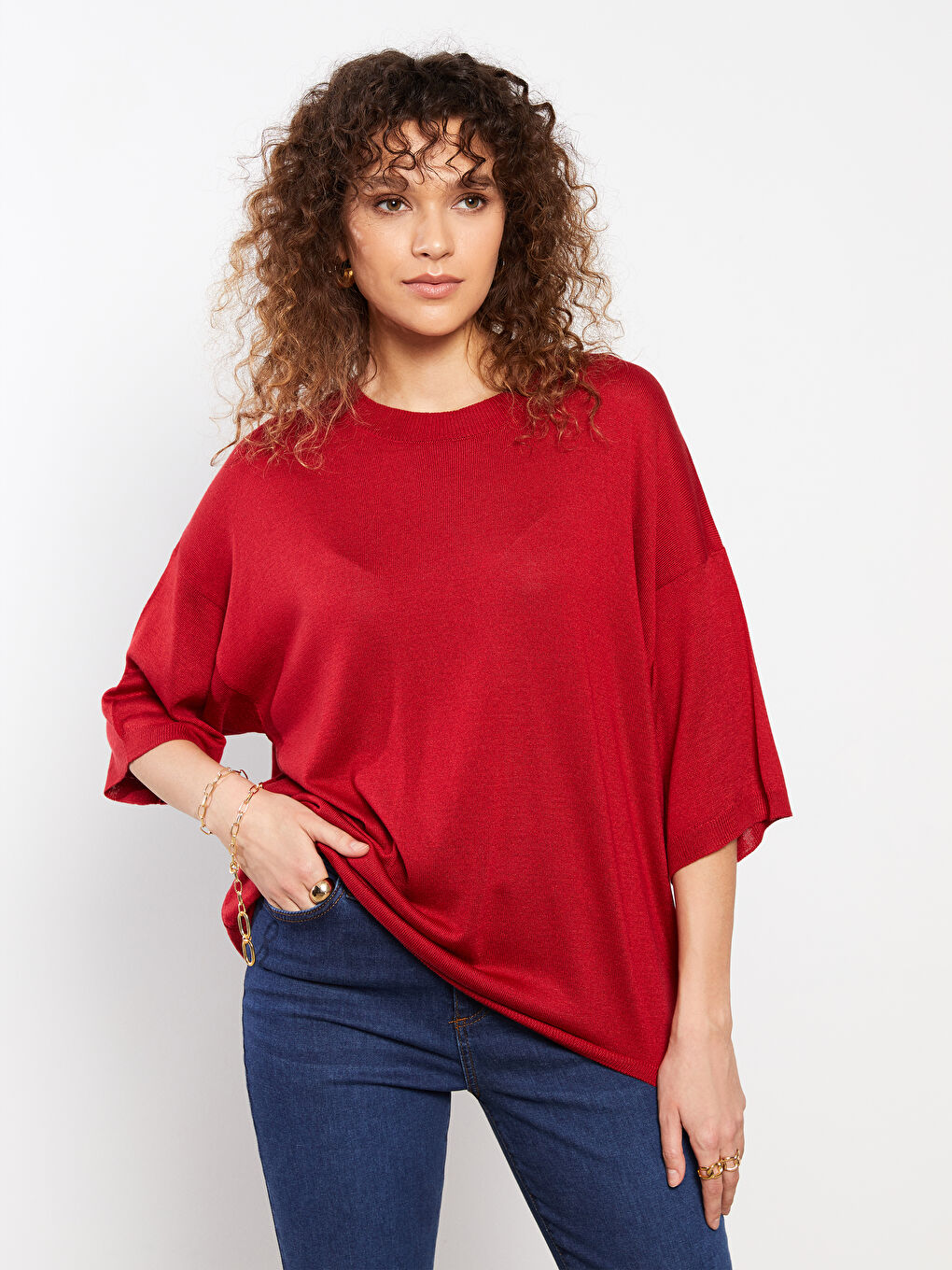 Kırmızı Bisiklet Yaka Kadın Triko Kazak