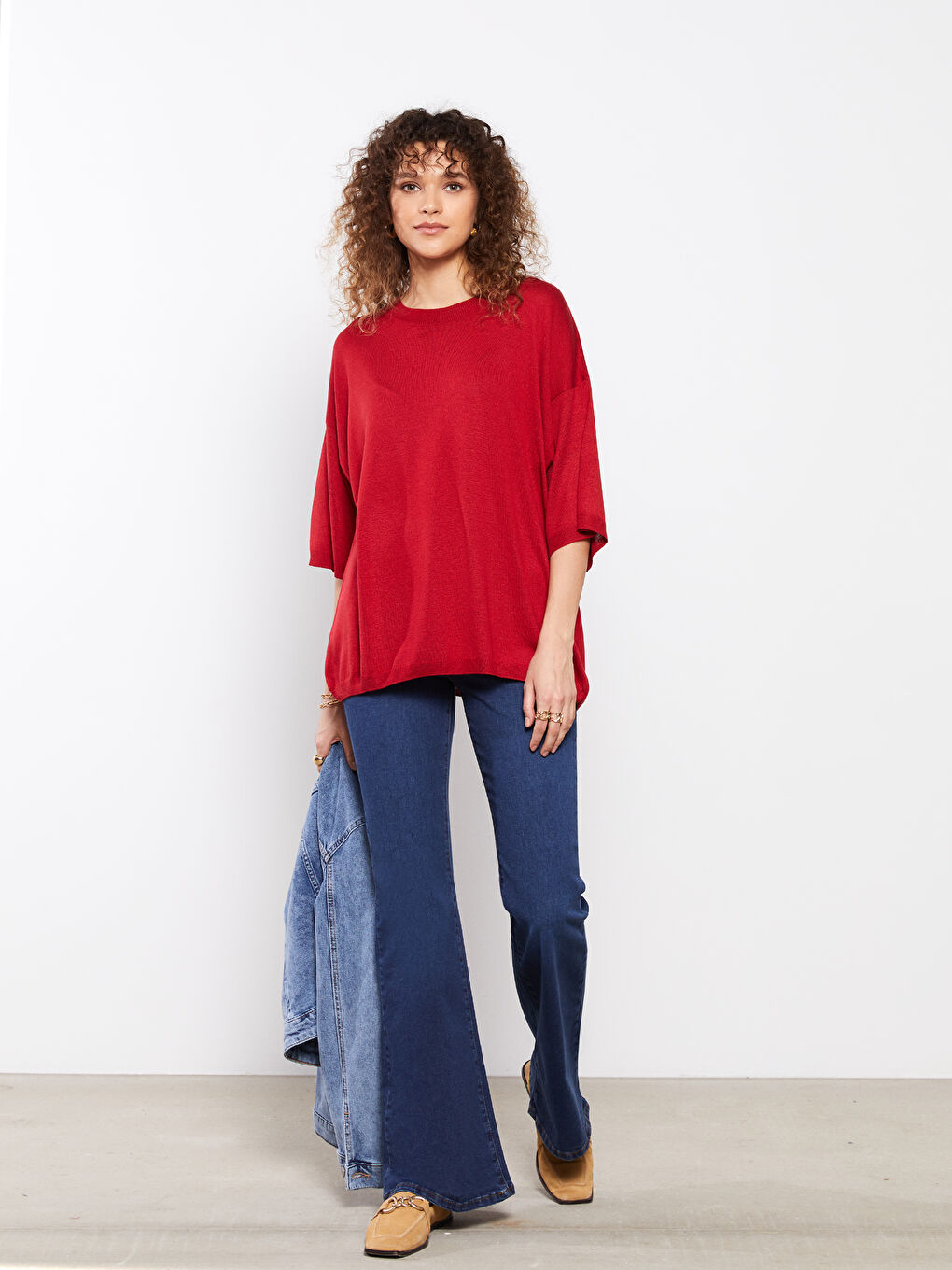 Kırmızı Bisiklet Yaka Kadın Triko Kazak-2