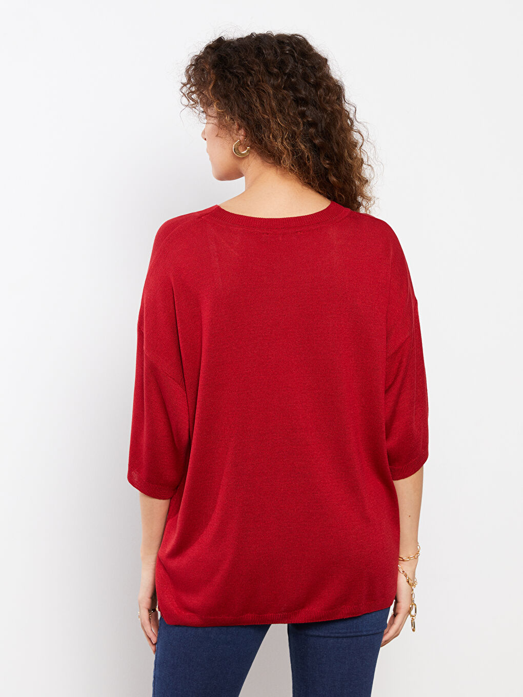 Kırmızı Bisiklet Yaka Kadın Triko Kazak-4