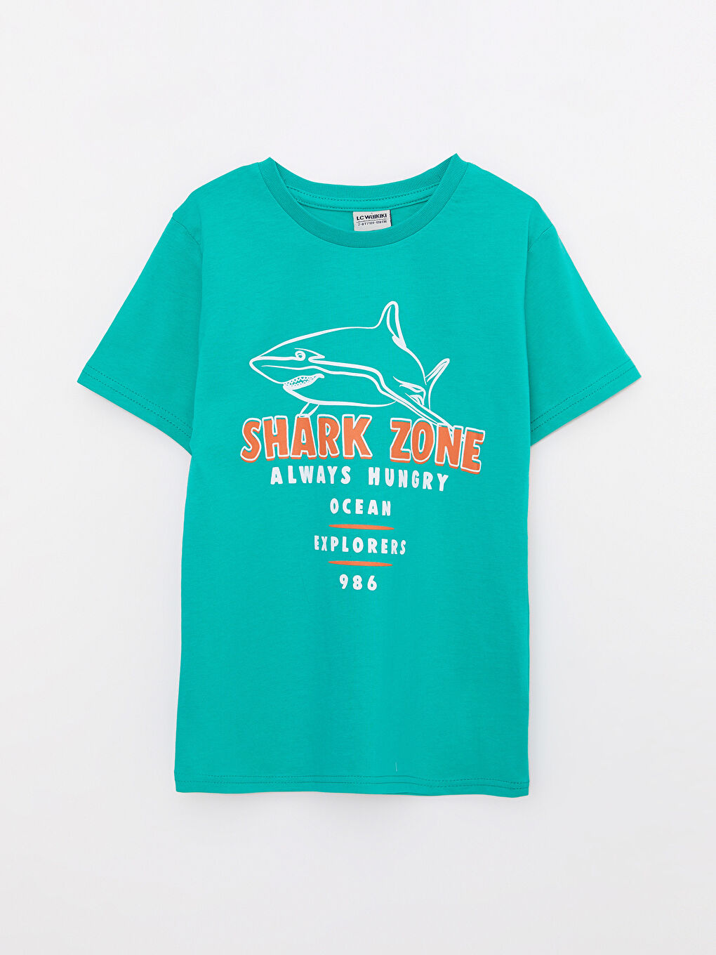 Yeşil Bisiklet Yaka Baskılı Kısa Kollu Pamuklu Erkek Çocuk Tişört