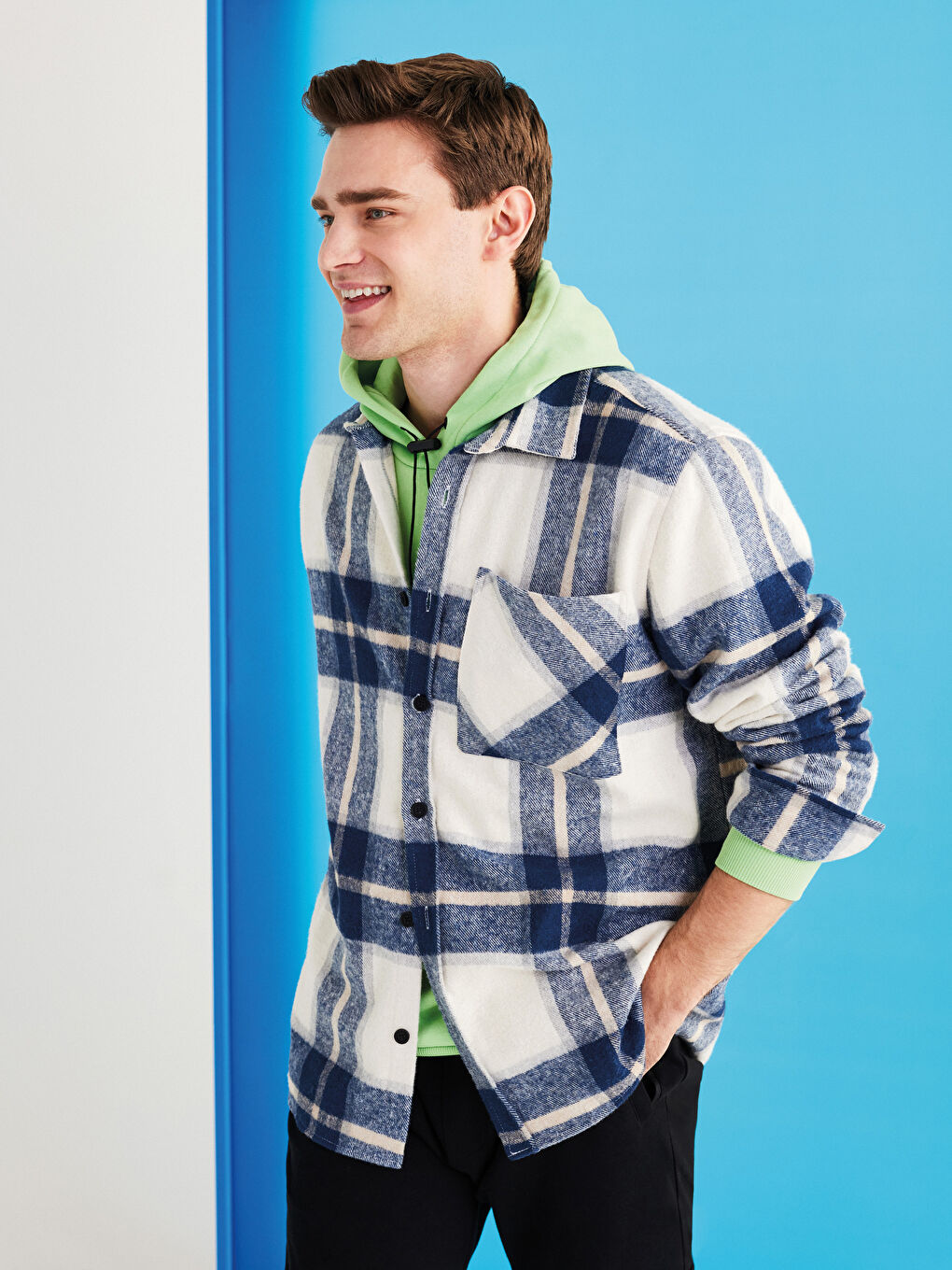 İndigo Regular Fit Uzun Kollu Ekose Erkek Oduncu Gömlek