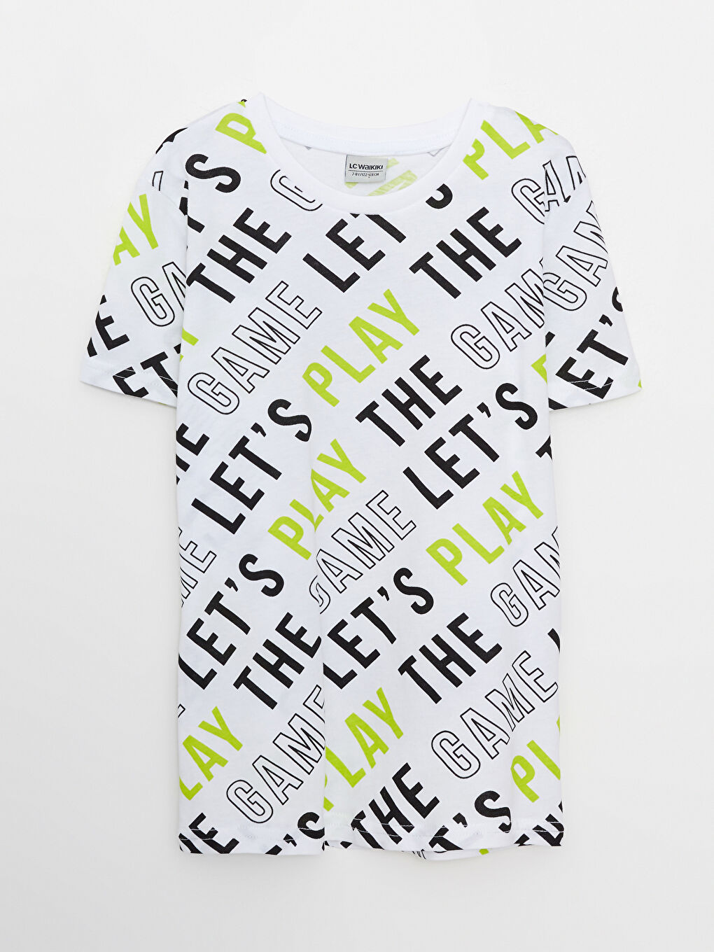 Beyaz Bisiklet Yaka Baskılı Kısa Kollu Pamuklu Erkek Çocuk Tişört