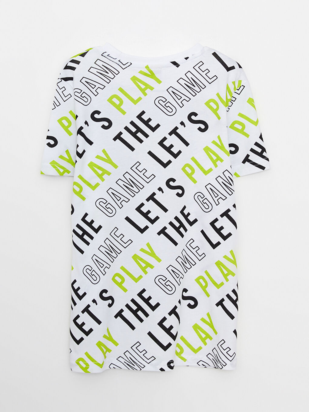 Beyaz Bisiklet Yaka Baskılı Kısa Kollu Pamuklu Erkek Çocuk Tişört-1