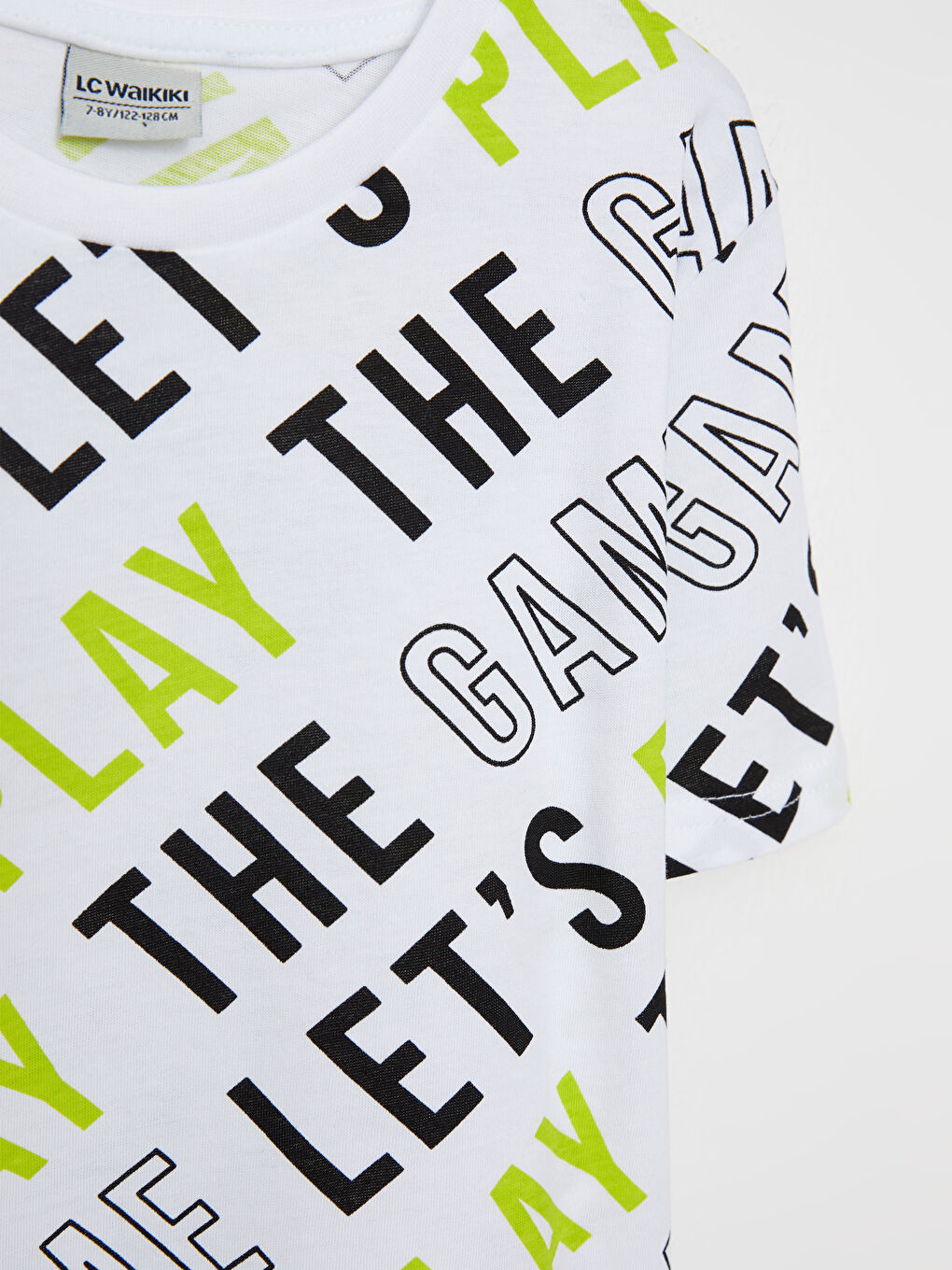 Beyaz Bisiklet Yaka Baskılı Kısa Kollu Pamuklu Erkek Çocuk Tişört-2