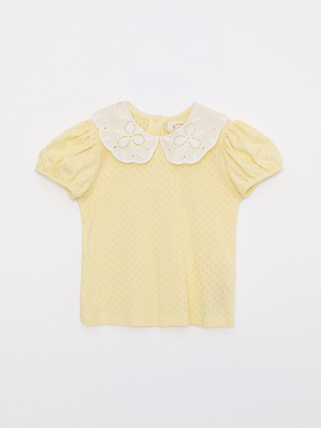 Sarı Bebe Yaka Kısa Kollu Basic Pamuklu Kız Bebek Tişört