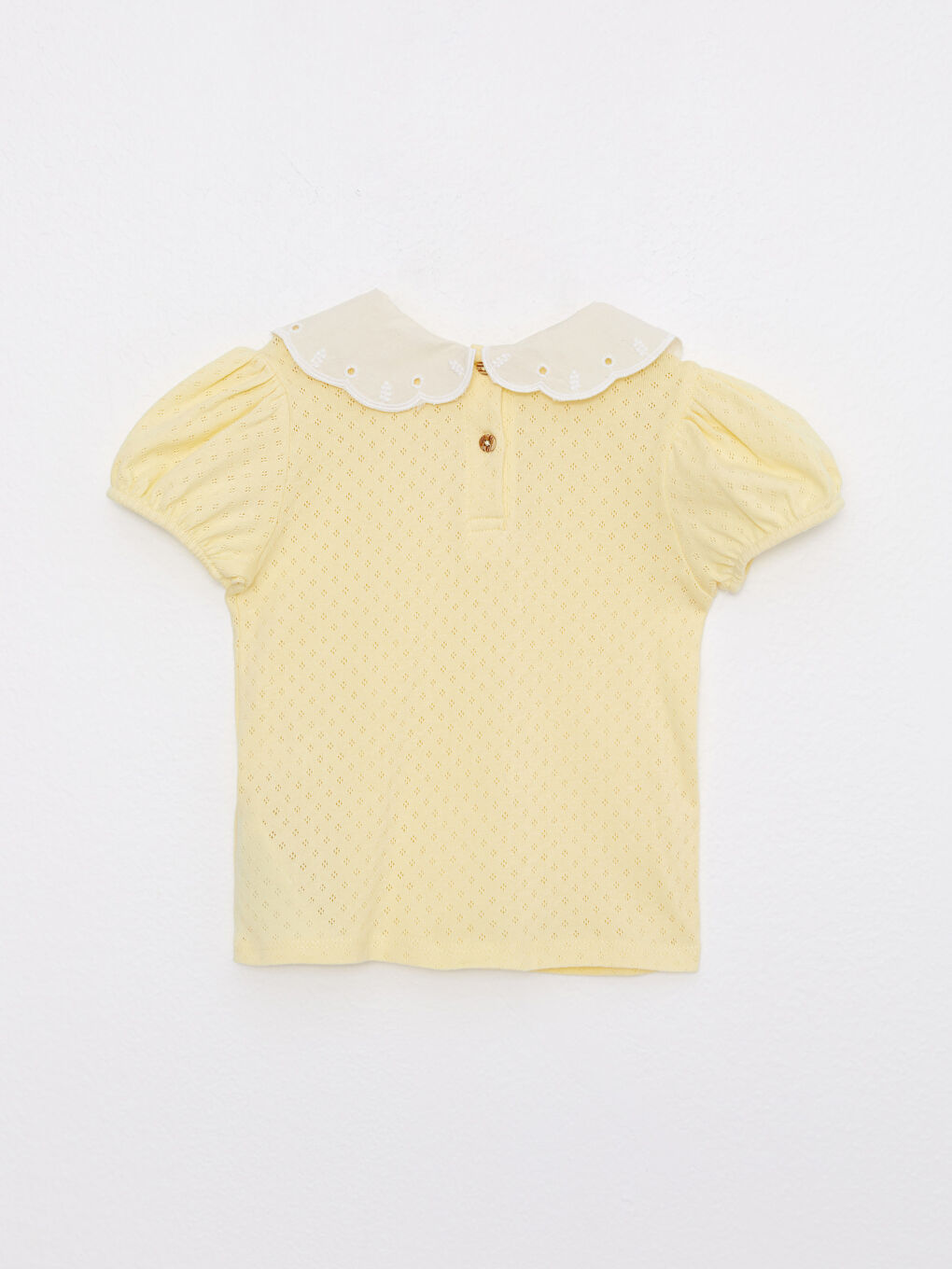 Sarı Bebe Yaka Kısa Kollu Basic Pamuklu Kız Bebek Tişört-1