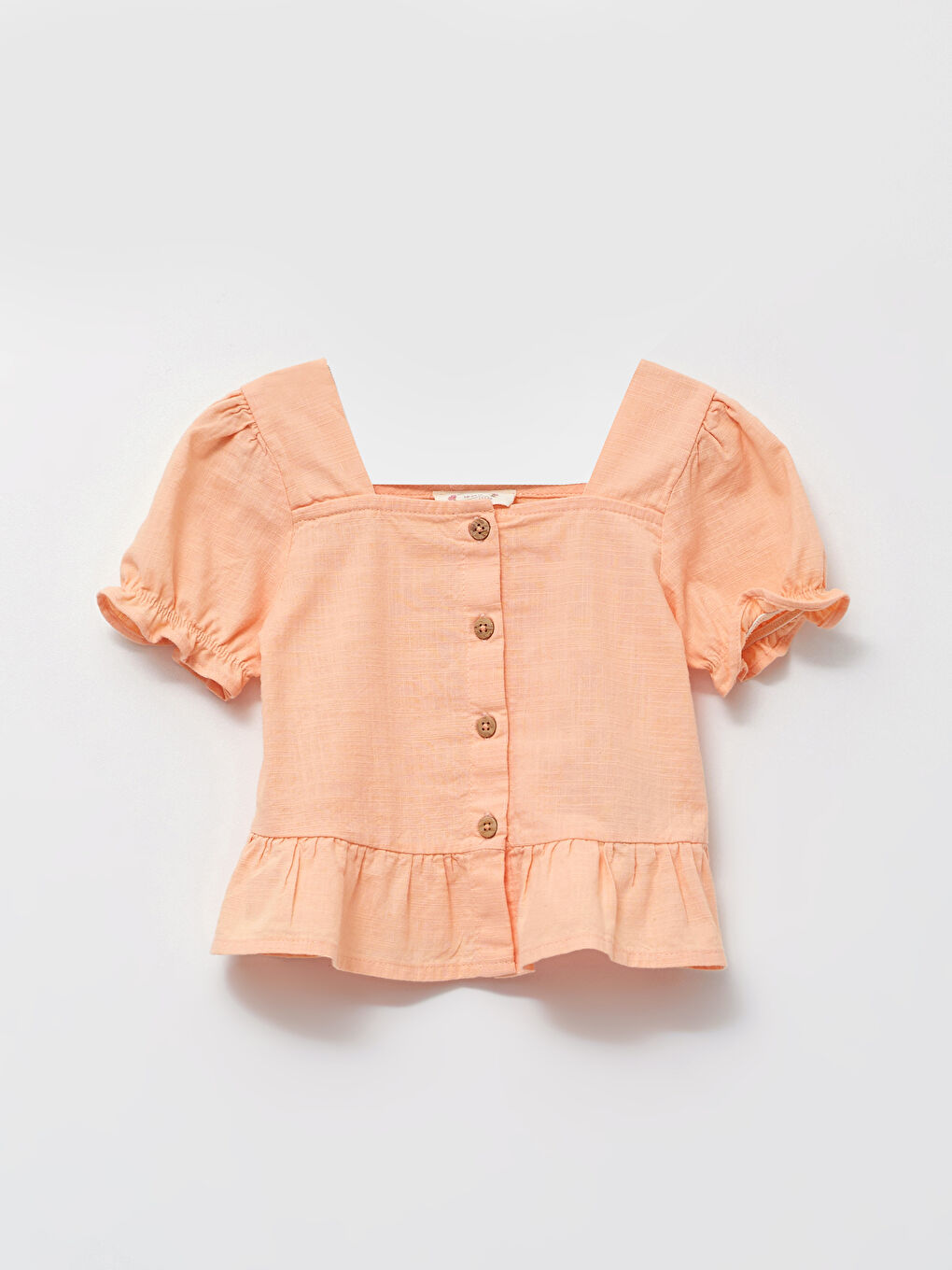 بلوزة وبنطلون بياقة مربعة وكم قصير سادة - طقم 2 قطع لبنات رضع-1