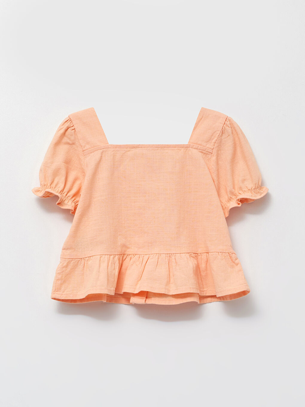 بلوزة وبنطلون بياقة مربعة وكم قصير سادة - طقم 2 قطع لبنات رضع-2