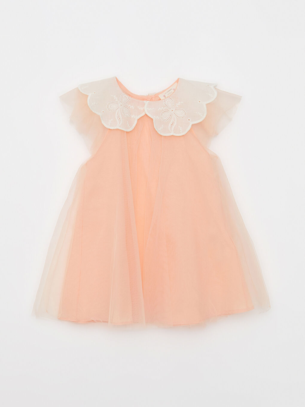Bebe Yaka Tül Detaylı Kız Bebek Elbise