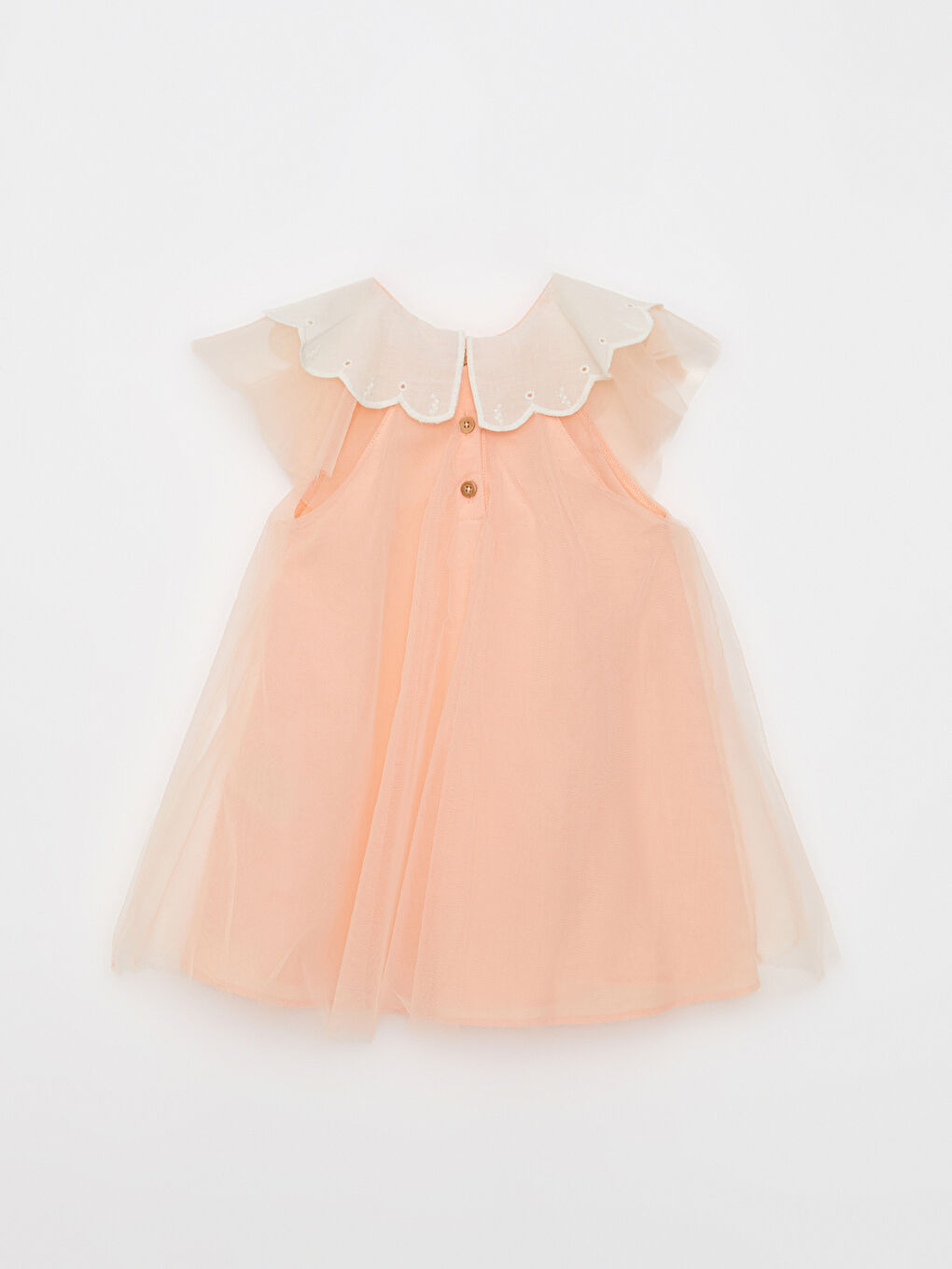 Bebe Yaka Tül Detaylı Kız Bebek Elbise-1