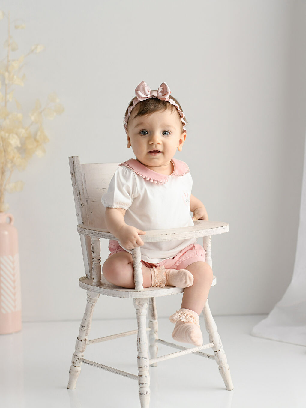 Ekru Bebe Yaka Kısa Kollu Baskılı Pamuklu Kız Bebek Tişört ve Şort 2'li Takım