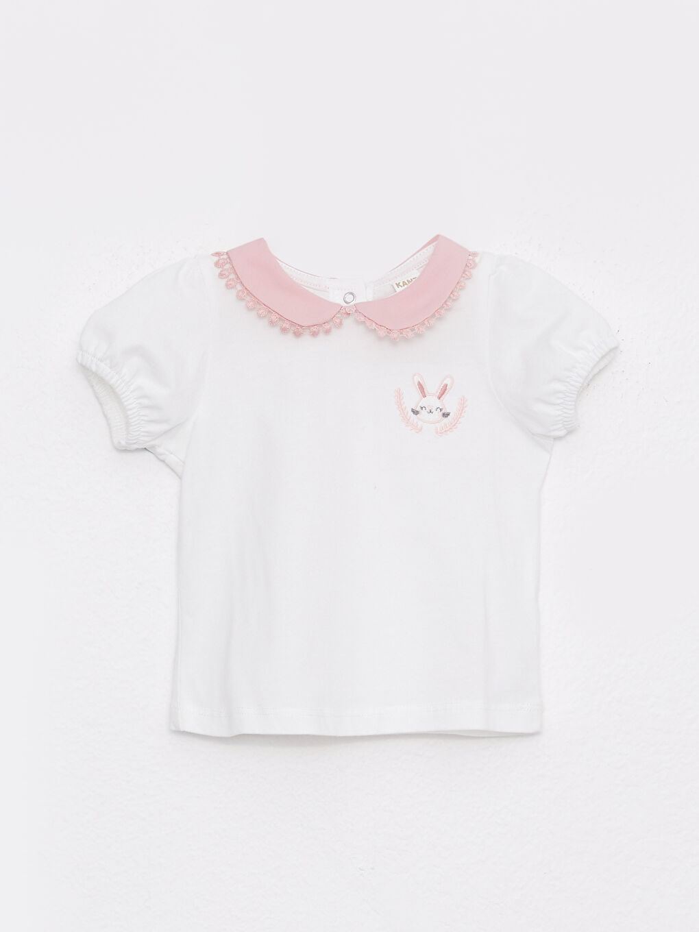 Ekru Bebe Yaka Kısa Kollu Baskılı Pamuklu Kız Bebek Tişört ve Şort 2'li Takım-5